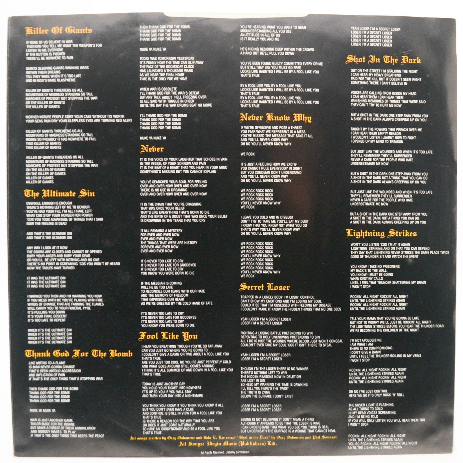 Ozzy Osbourne — The Ultimate Sin (UK), 1986