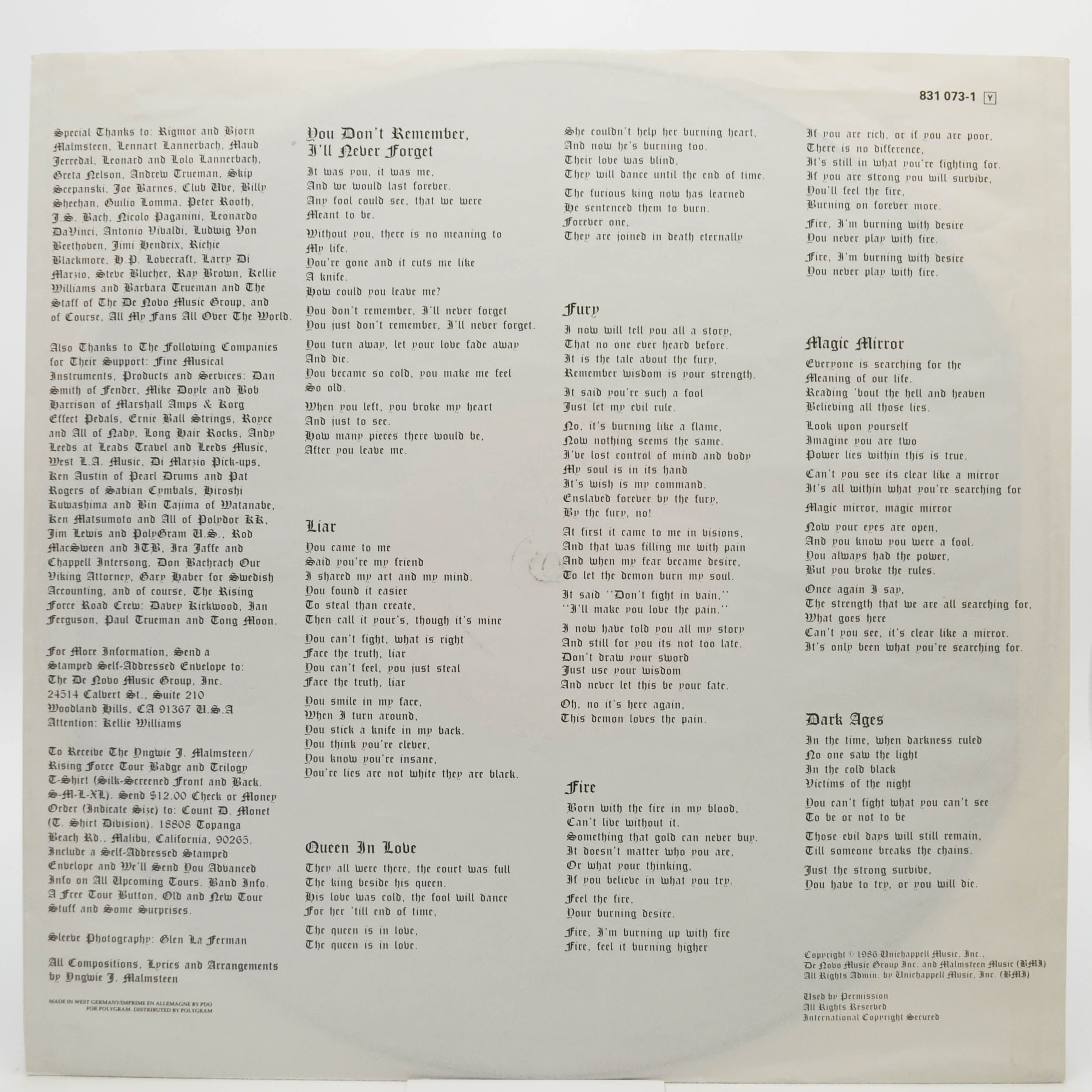 Yngwie J. Malmsteen — Trilogy, 1986