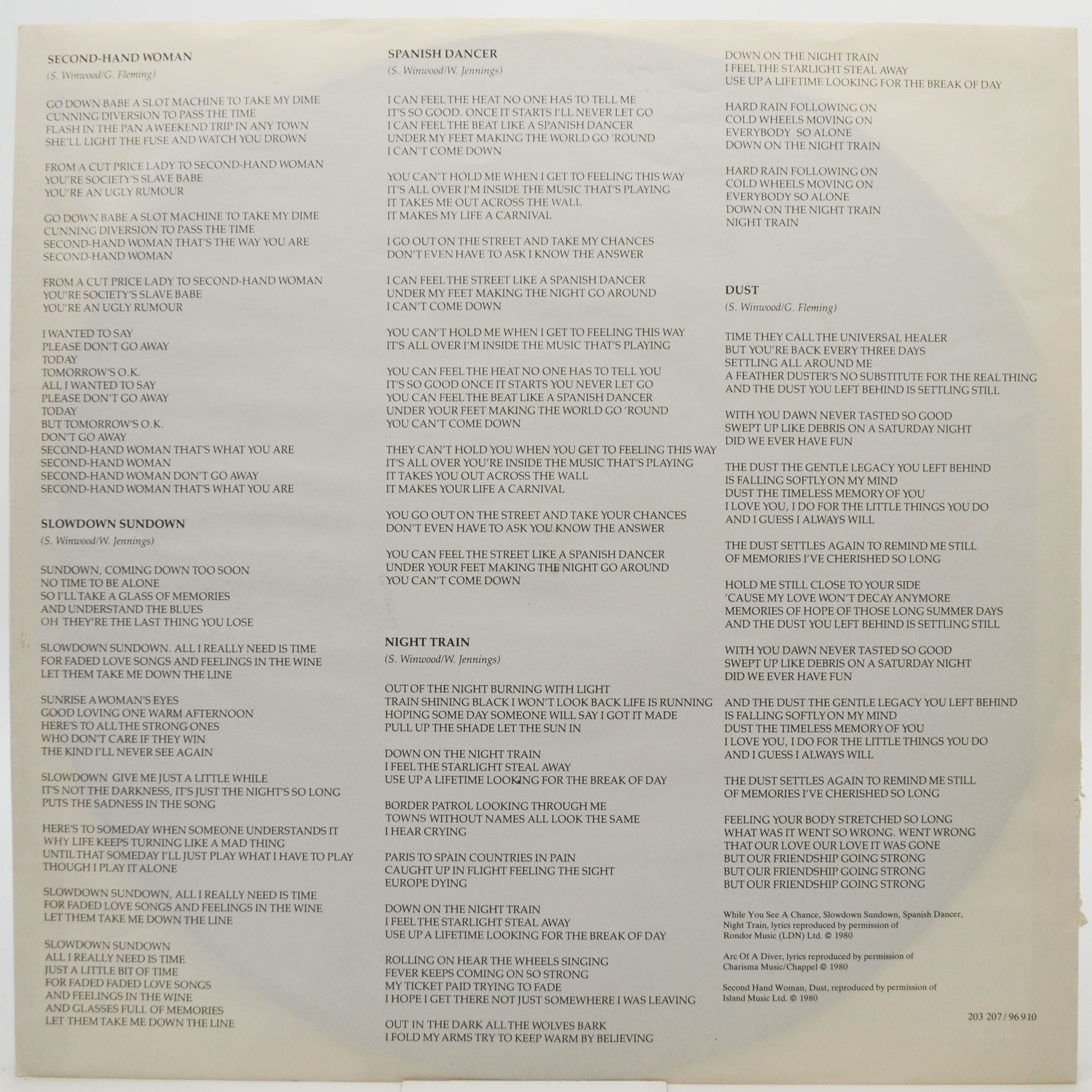 Steve Winwood — Arc Of A Diver, 1980