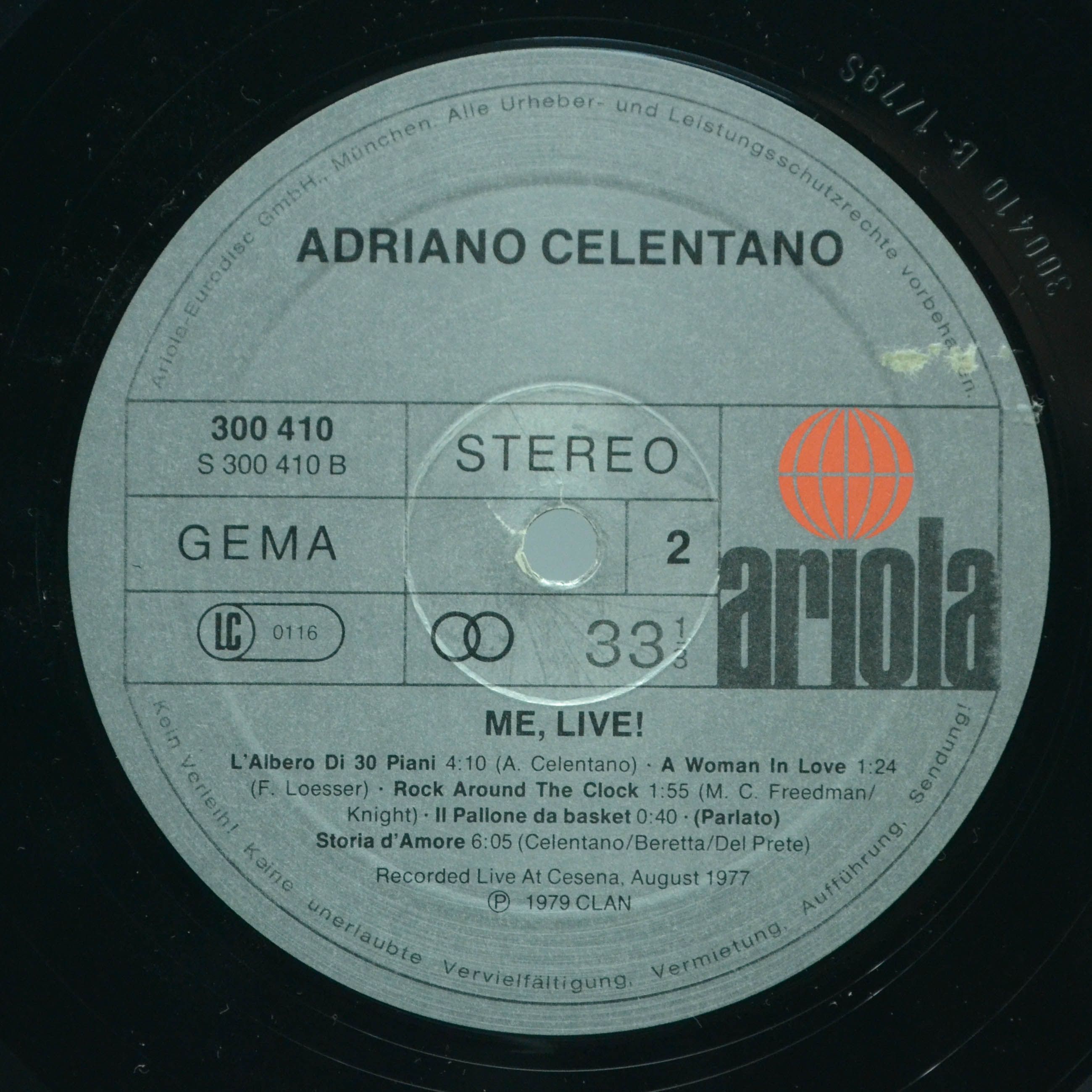 Adriano Celentano — Me, Live (2LP), 1979