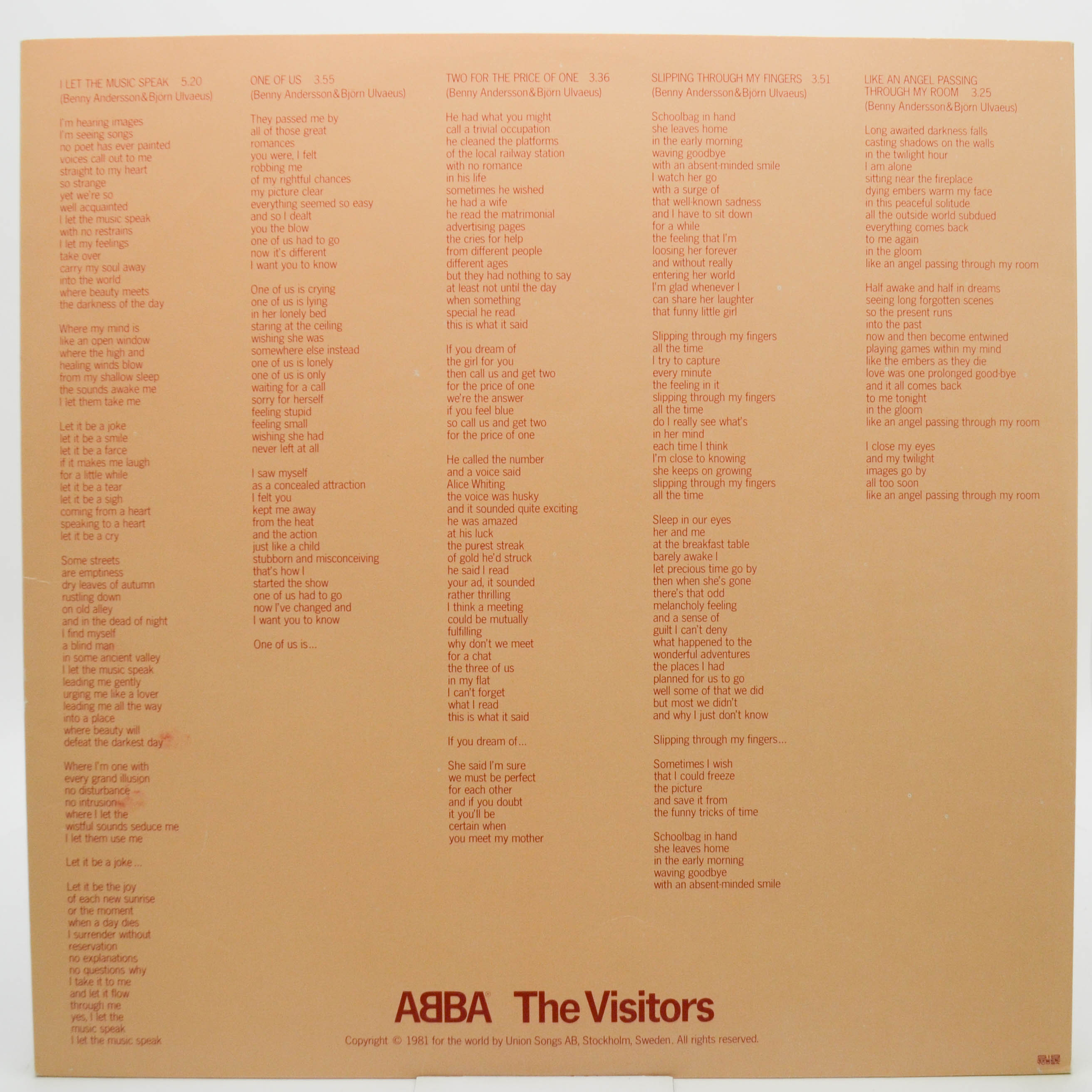 ABBA — The Visitors (1-st, Sweden), 1981