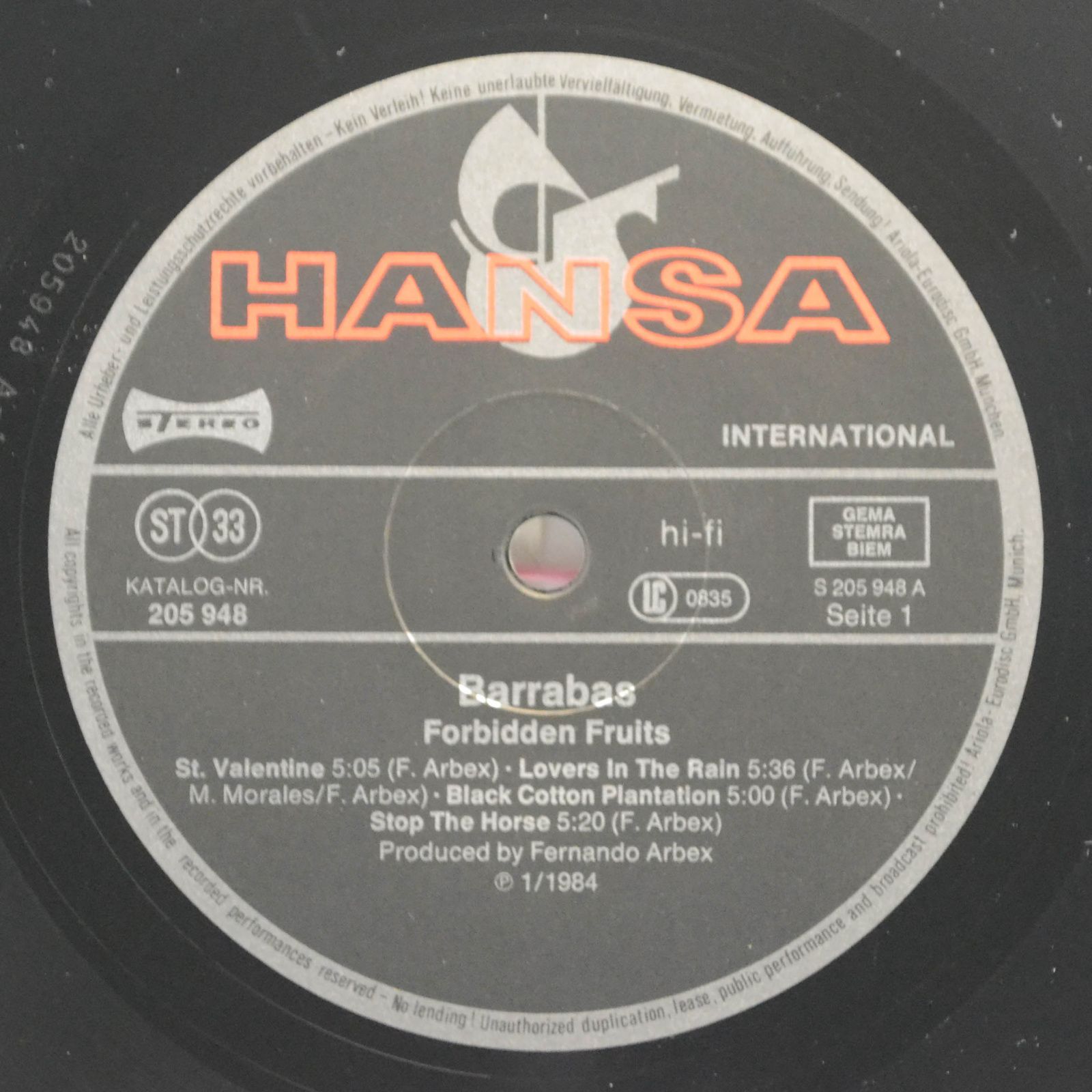 Barrabas — Forbidden Fruits, 1984