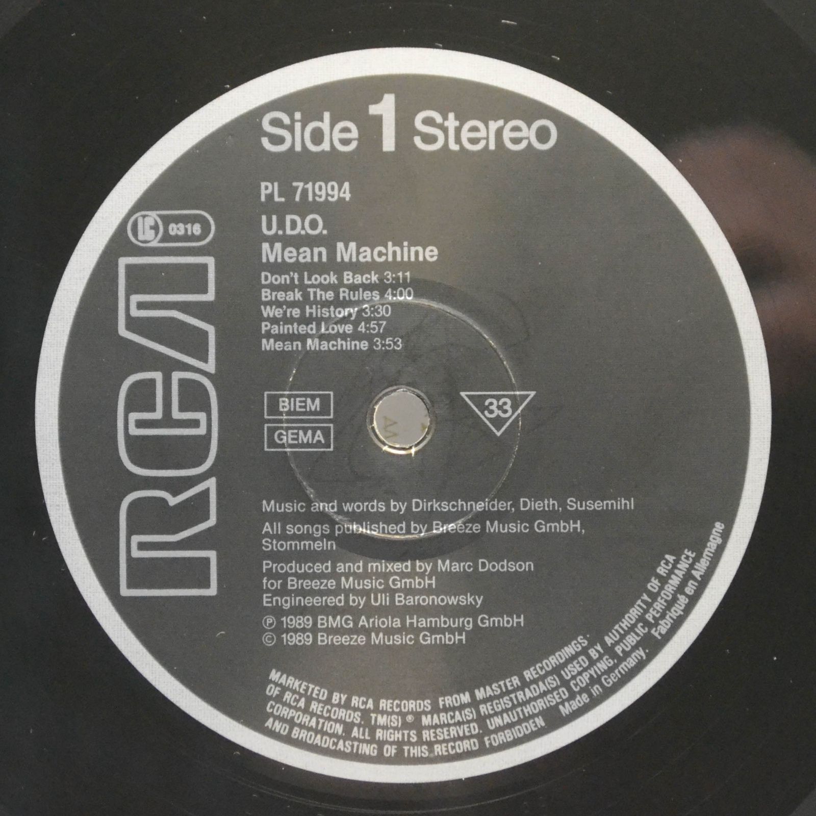 U.D.O. — Mean Machine, 1989