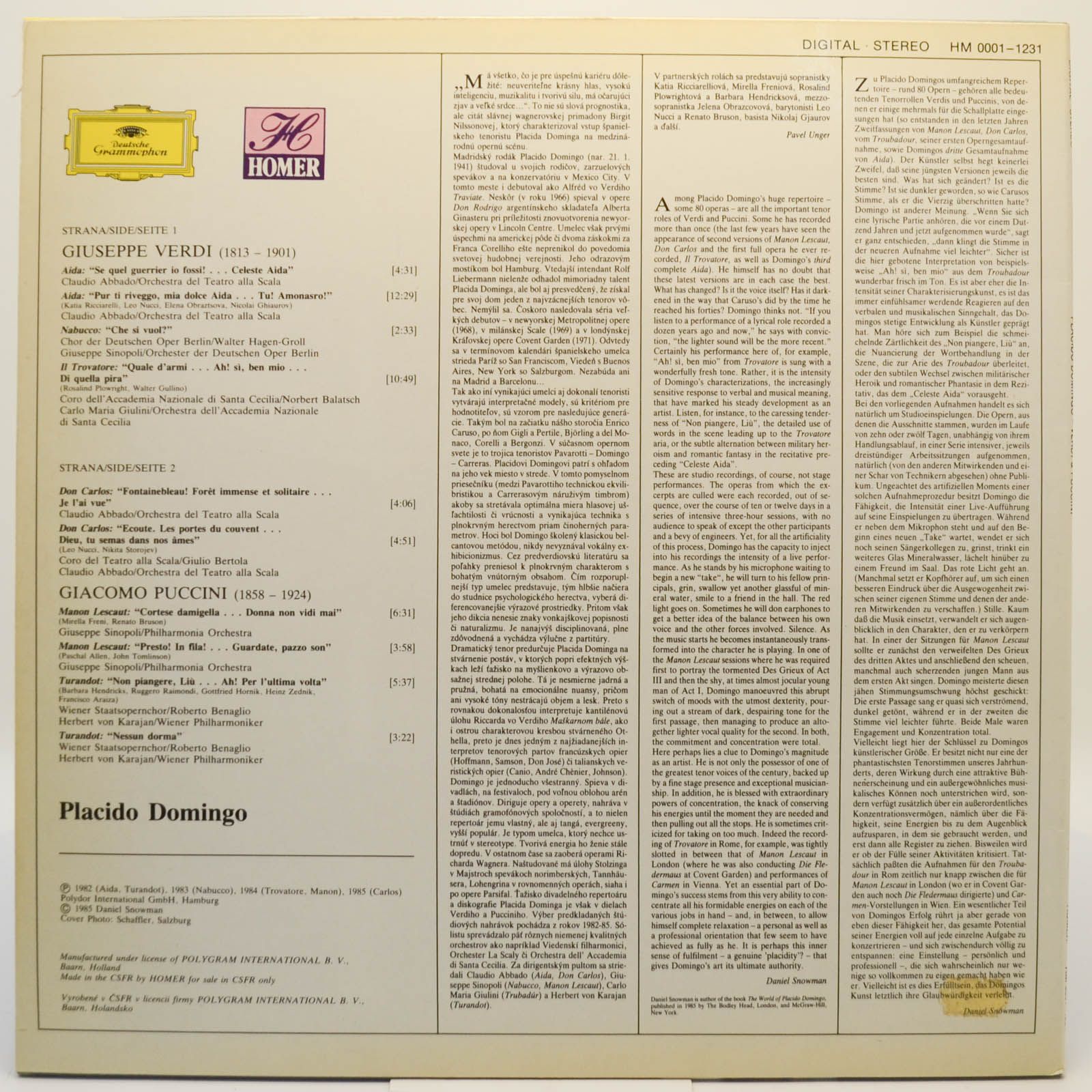 Placido Domingo — Verdi & Puccini, 1985