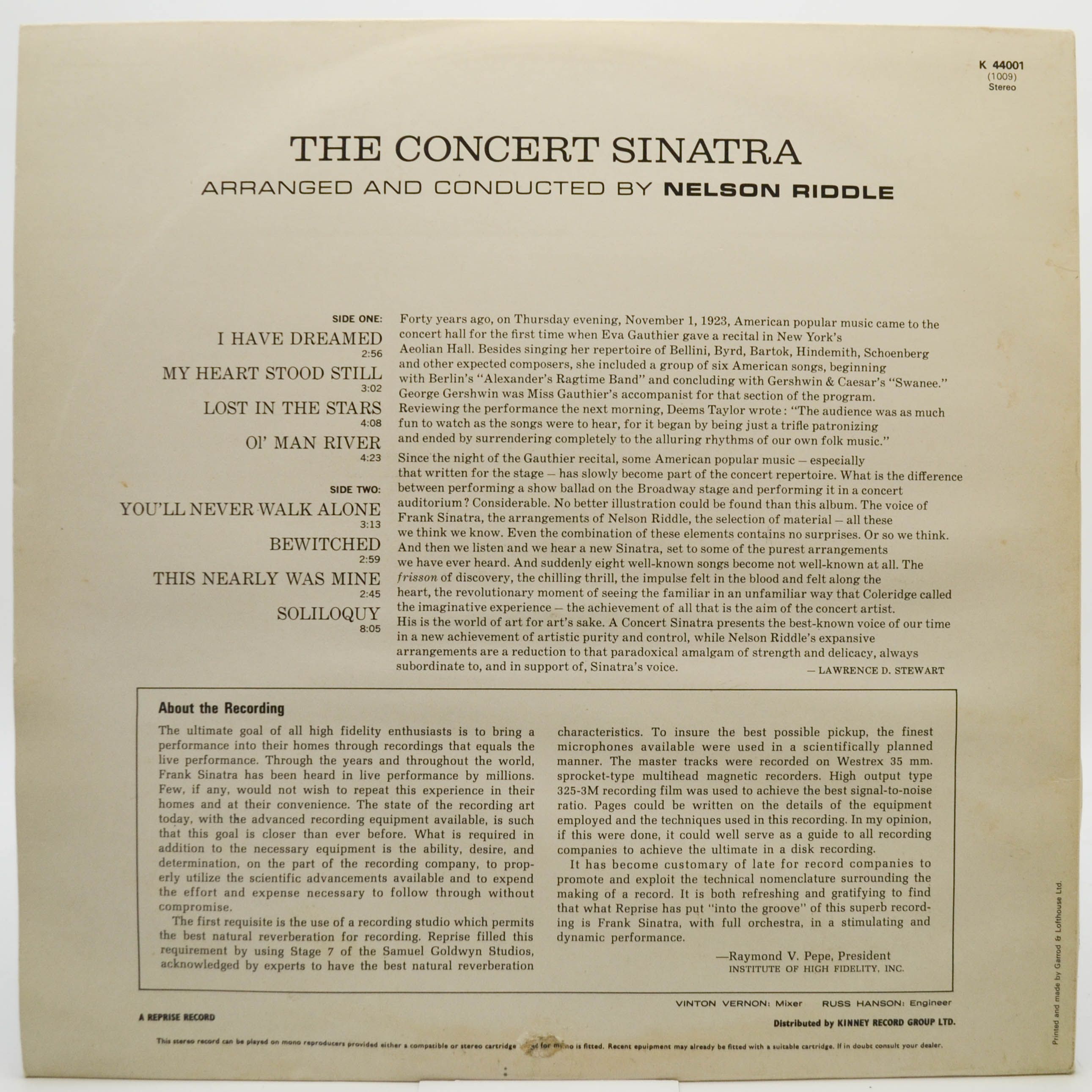 Frank Sinatra — The Concert Sinatra (UK), 1963