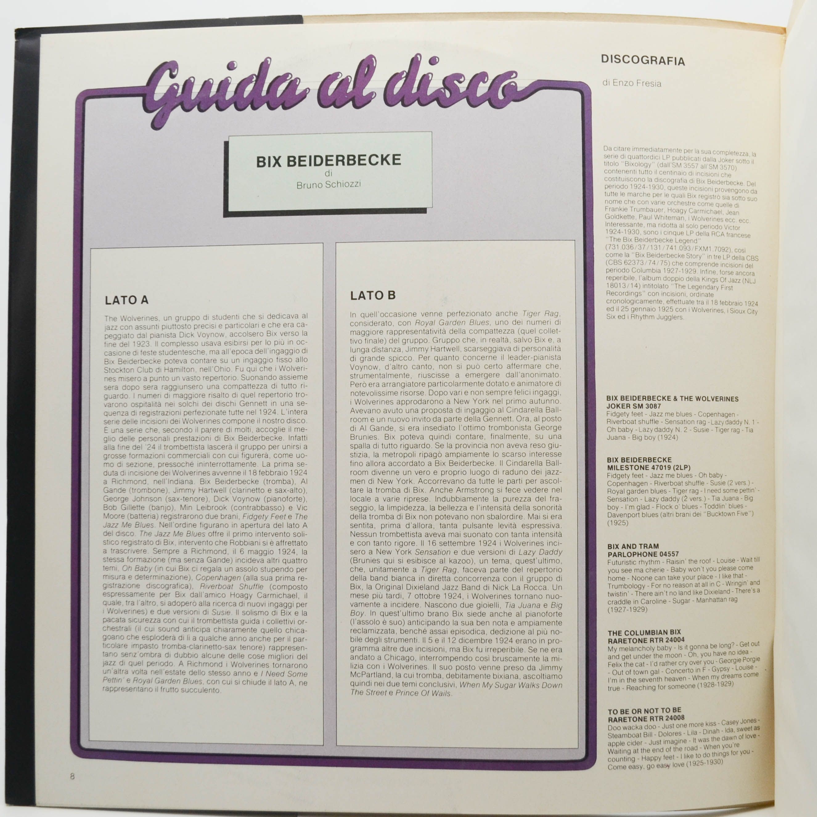 Bix Beiderbecke — Bix Beiderbecke (booklet), 1982