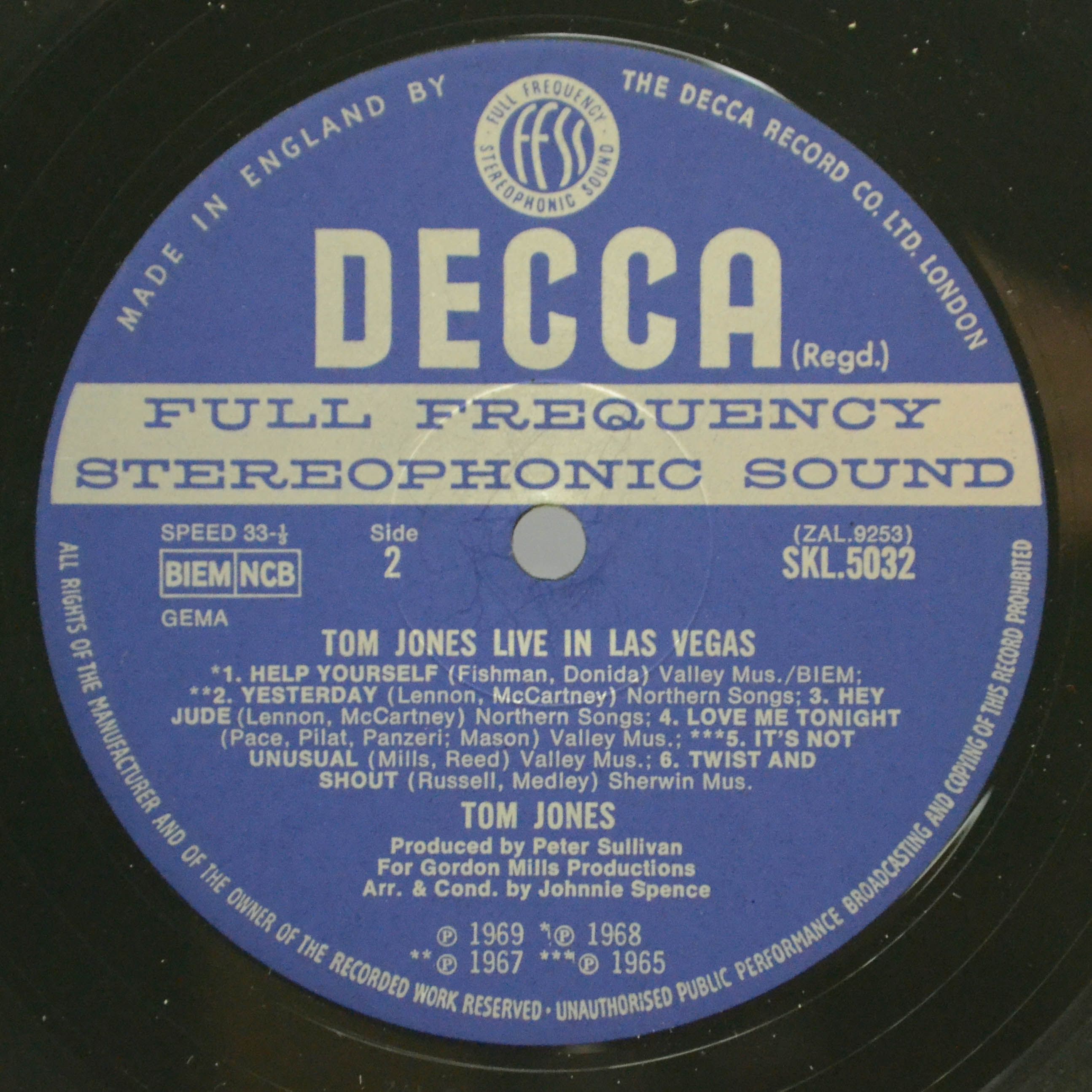 Tom Jones — Live In Las Vegas (UK), 1969