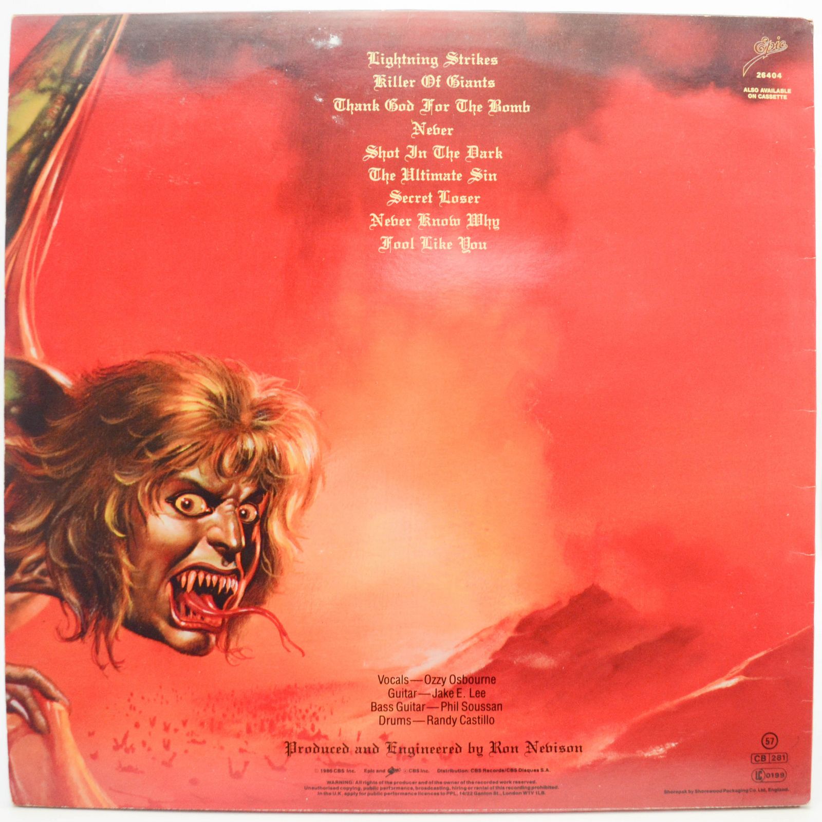 Ozzy Osbourne — The Ultimate Sin (UK), 1986