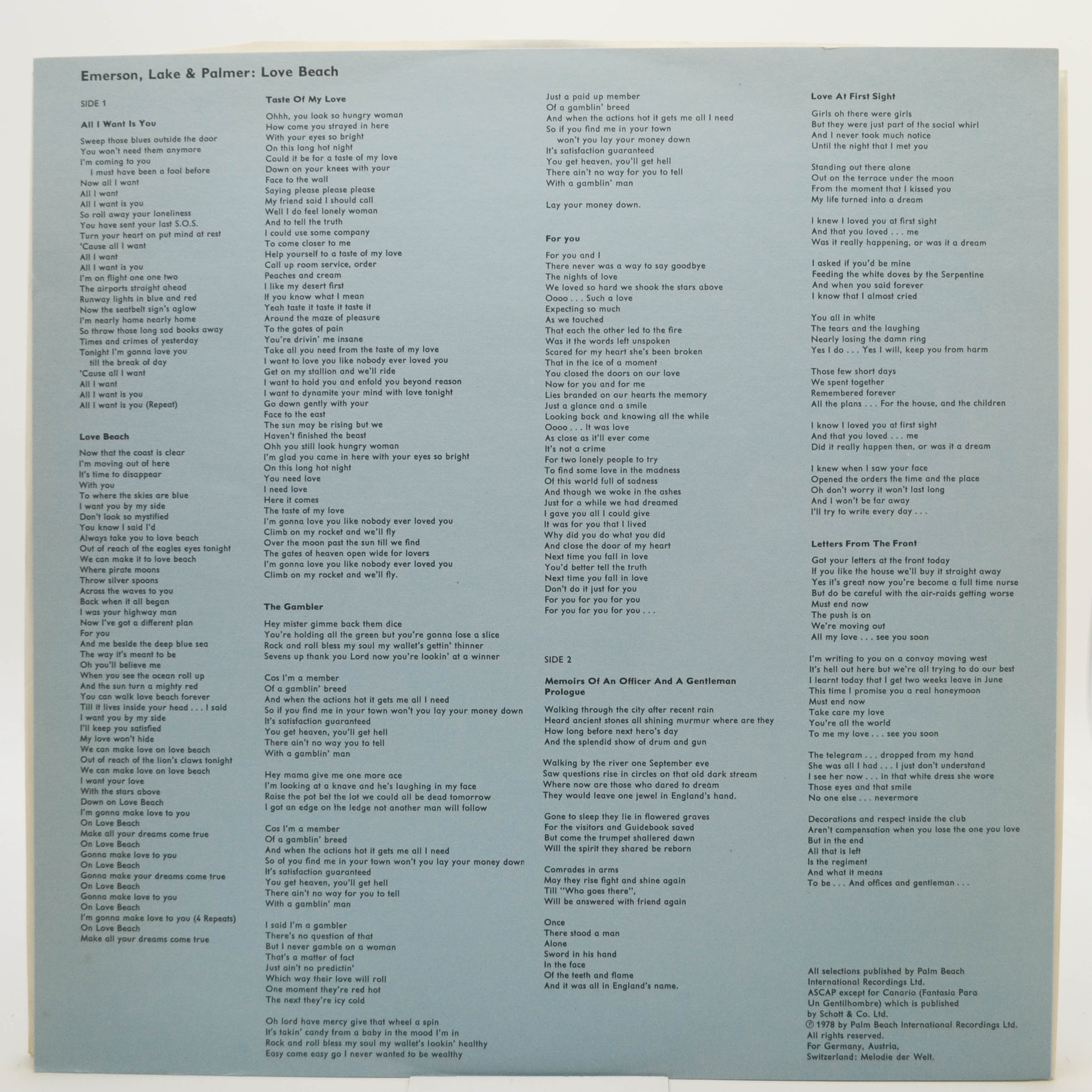 Emerson, Lake & Palmer — Love Beach, 1978
