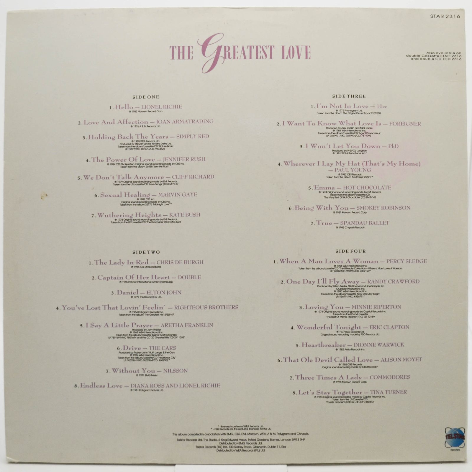 Various — The Greatest Love (2LP), 1988