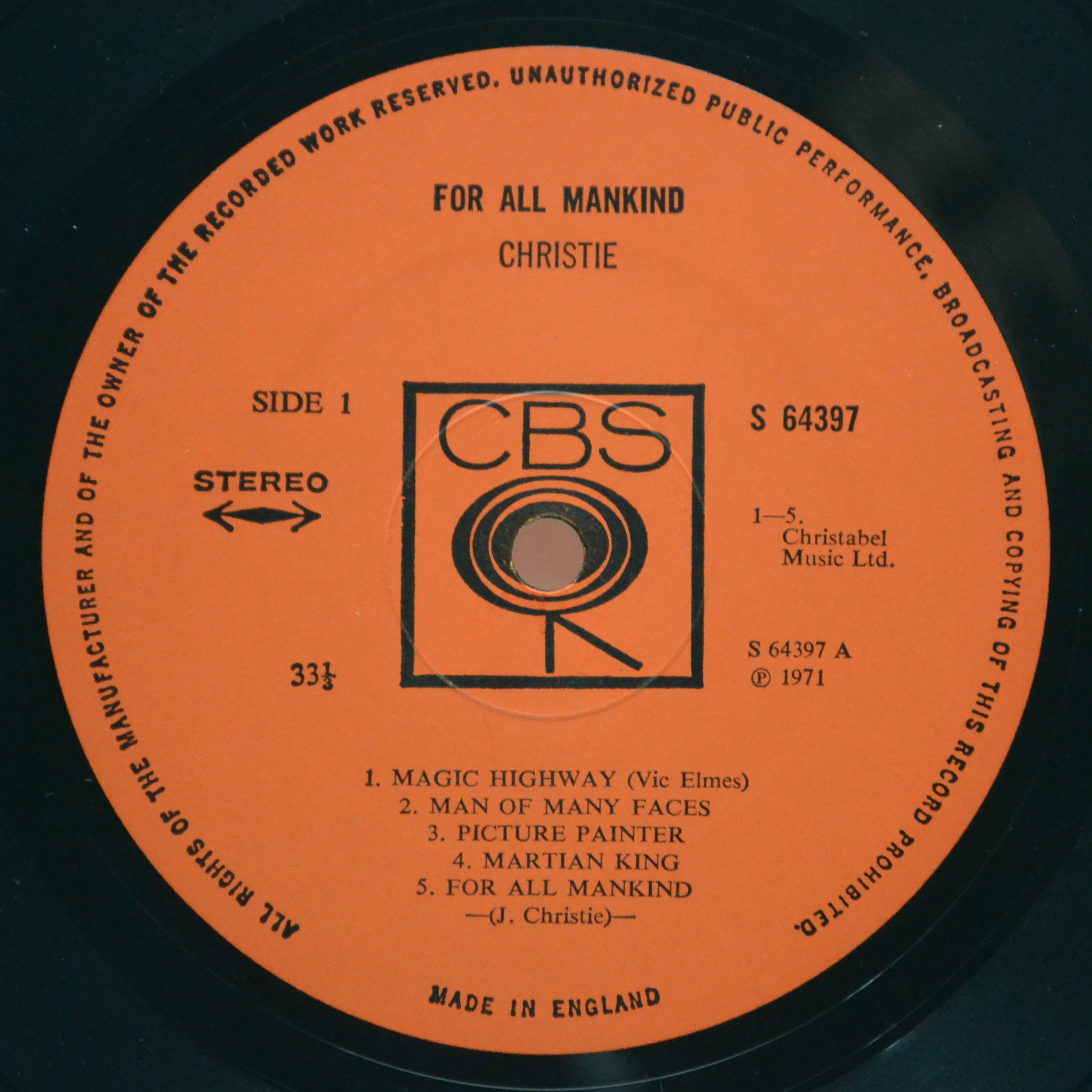 Christie — For All Mankind (1-st, UK), 1971