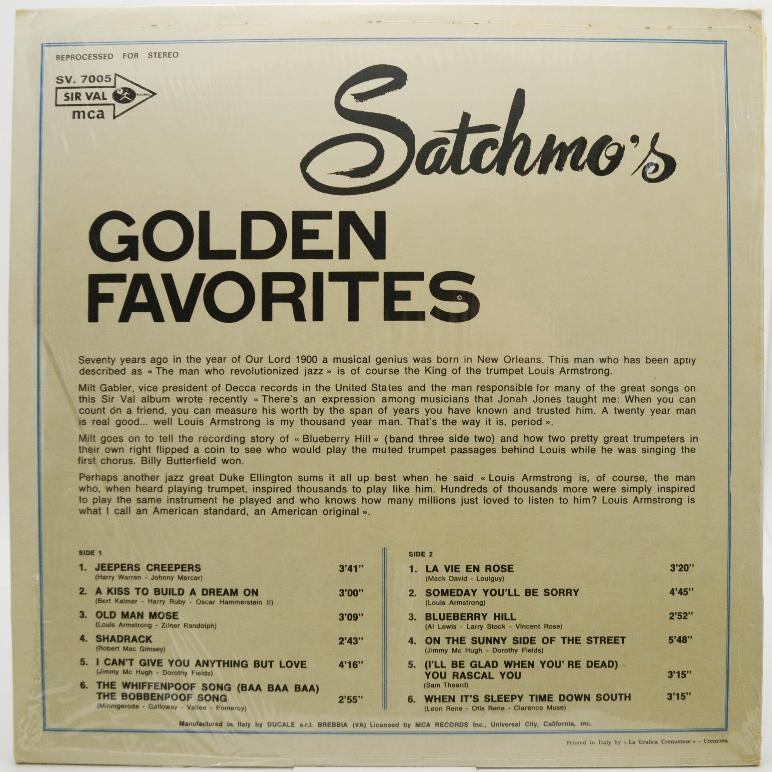 Louis Armstrong — Satchmo's Golden Favourites, 1960