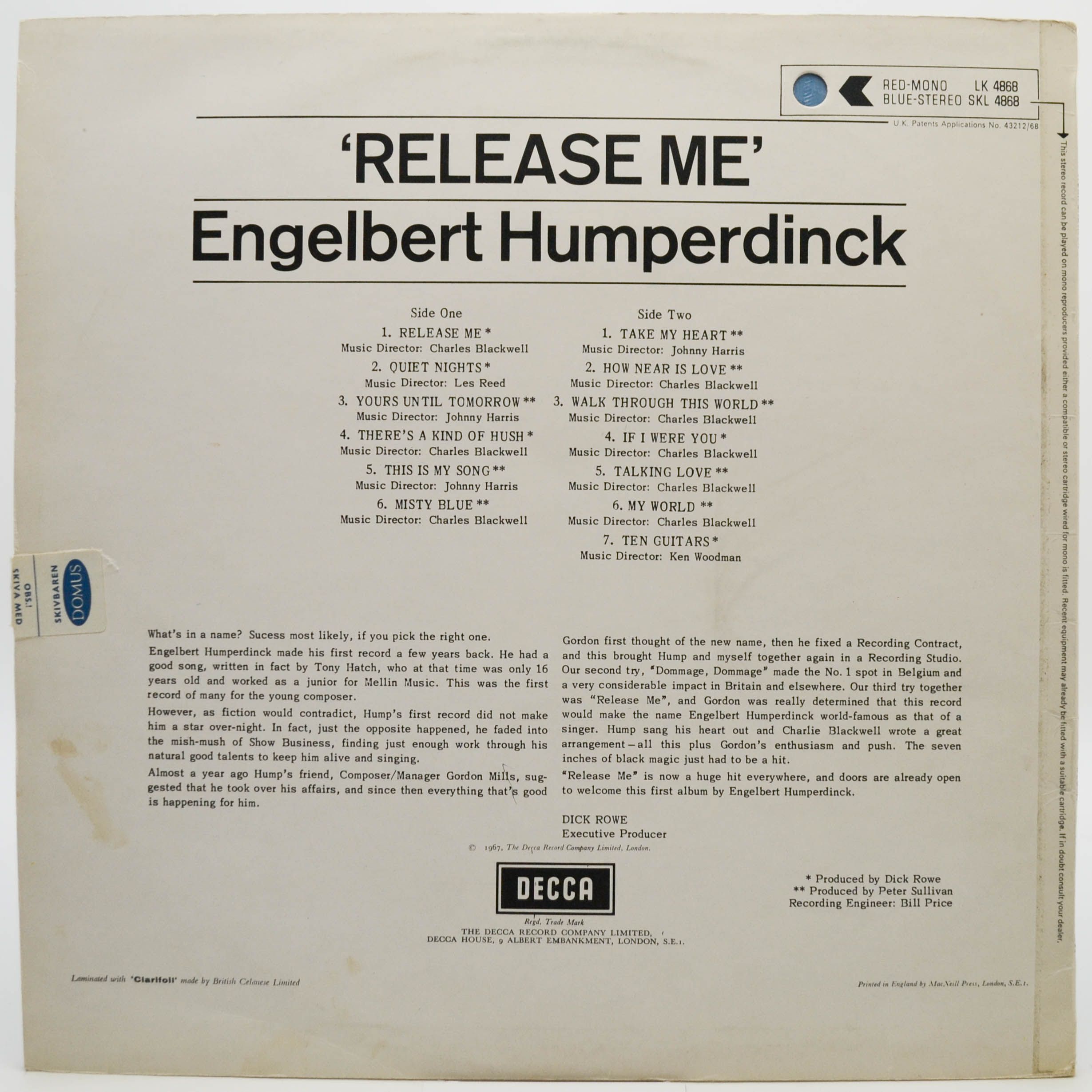 Engelbert Humperdinck — Release Me (UK), 1967