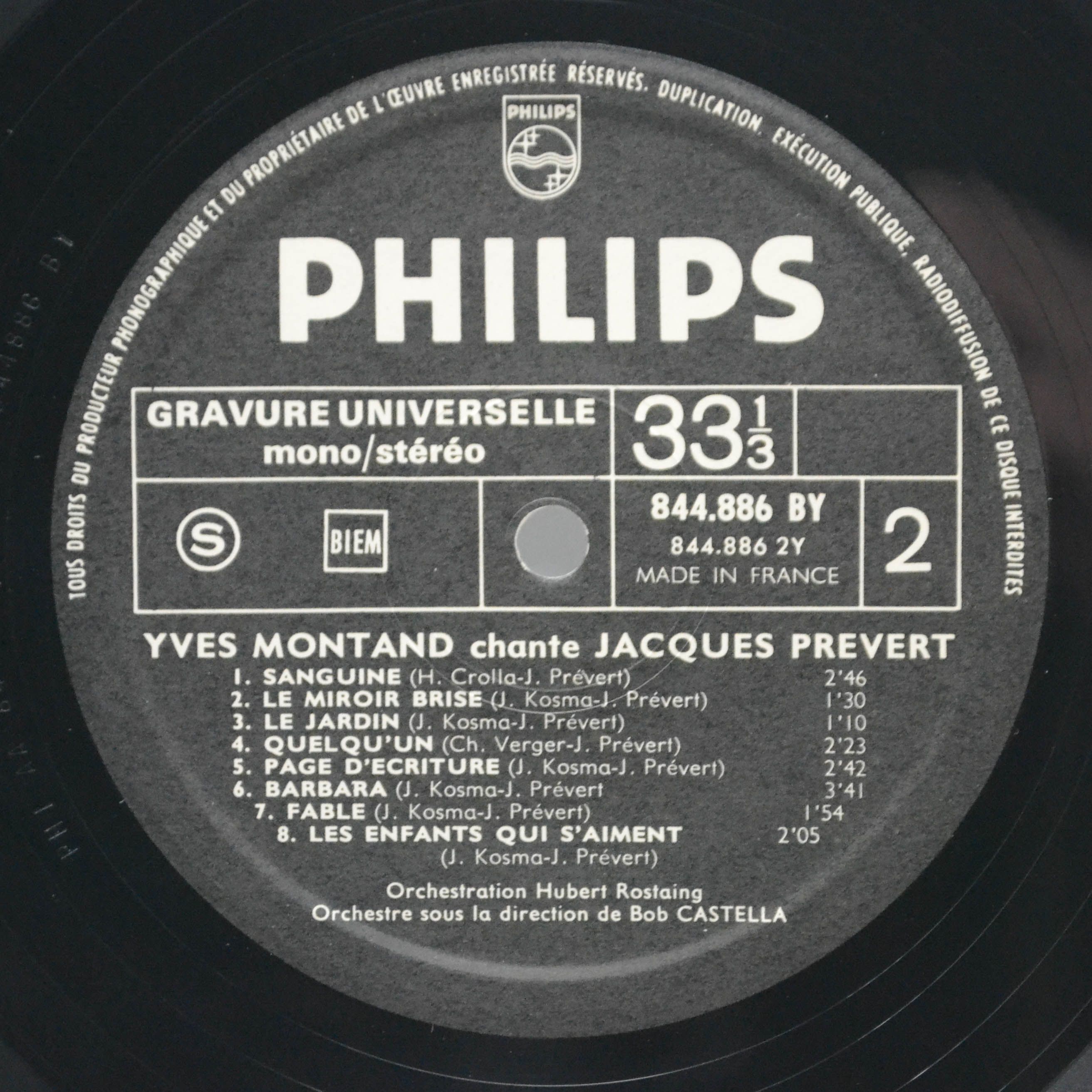 Yves Montand — Montand Chante Prévert (France), 1962