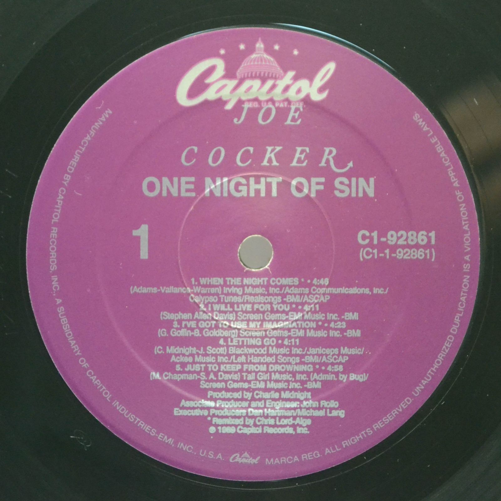 Joe Cocker — One Night Of Sin (USA), 1989