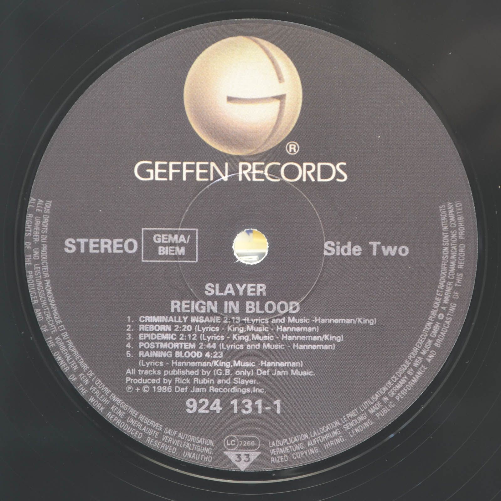 Slayer — Reign In Blood, 1986