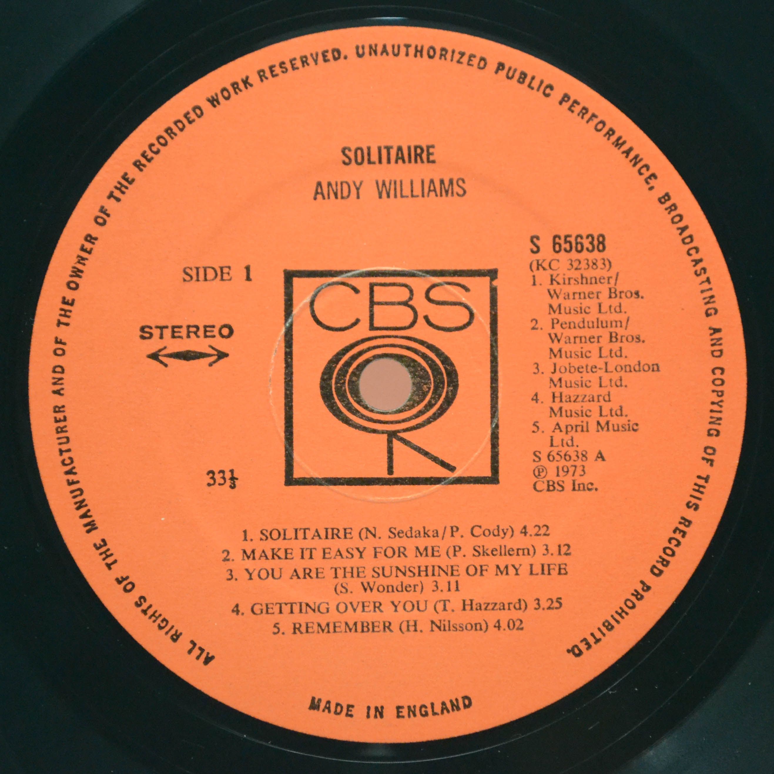 Andy Williams — Solitaire (UK), 1973