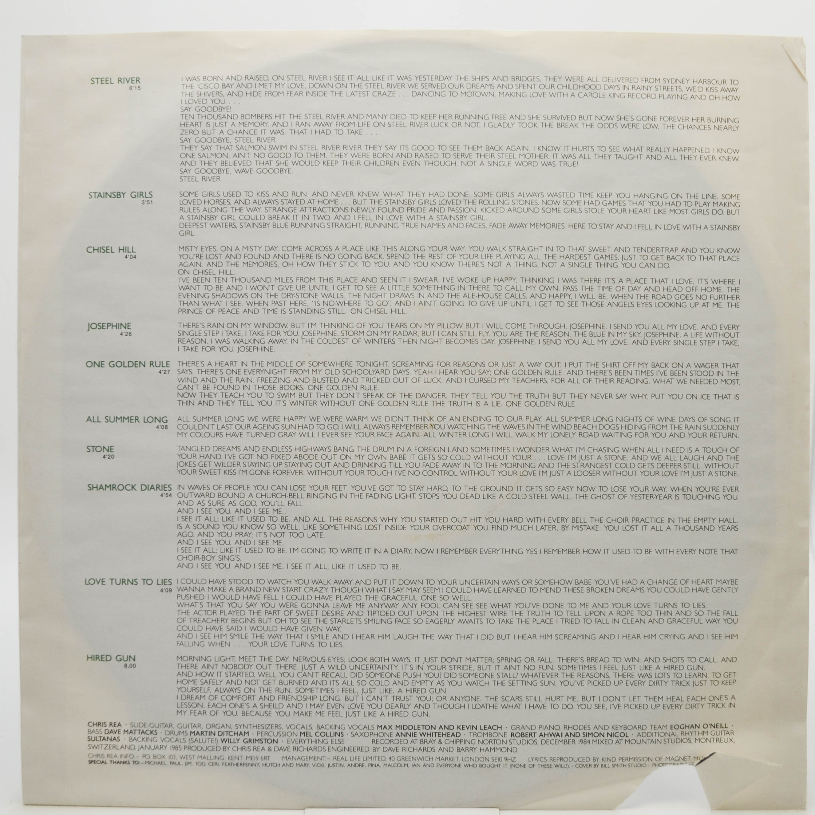 Chris Rea — Shamrock Diaries, 1985