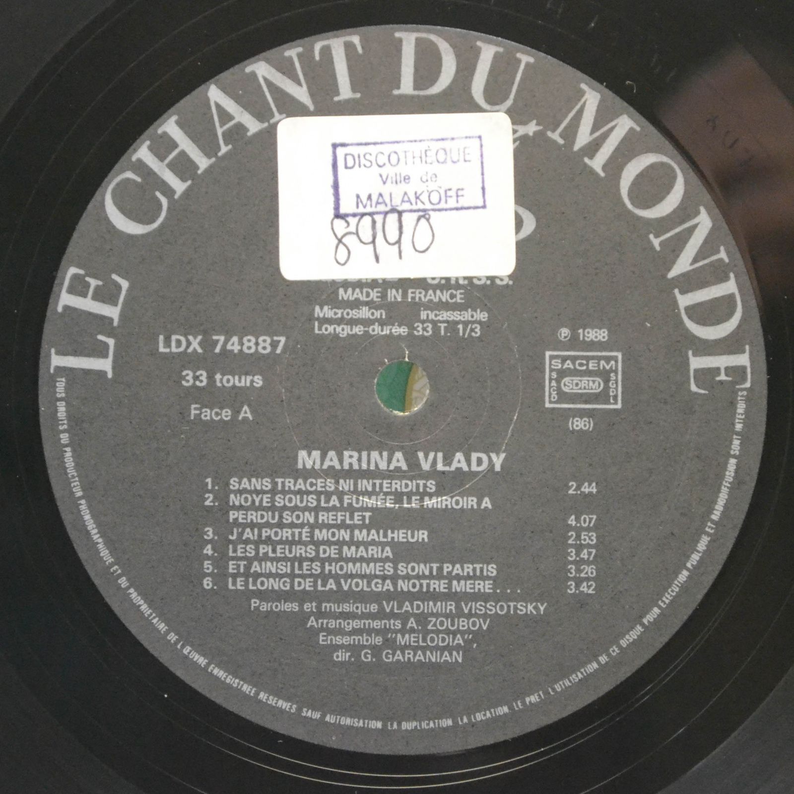 Vlady / Vissotsky — Vlady / Vissotsky (France), 1988