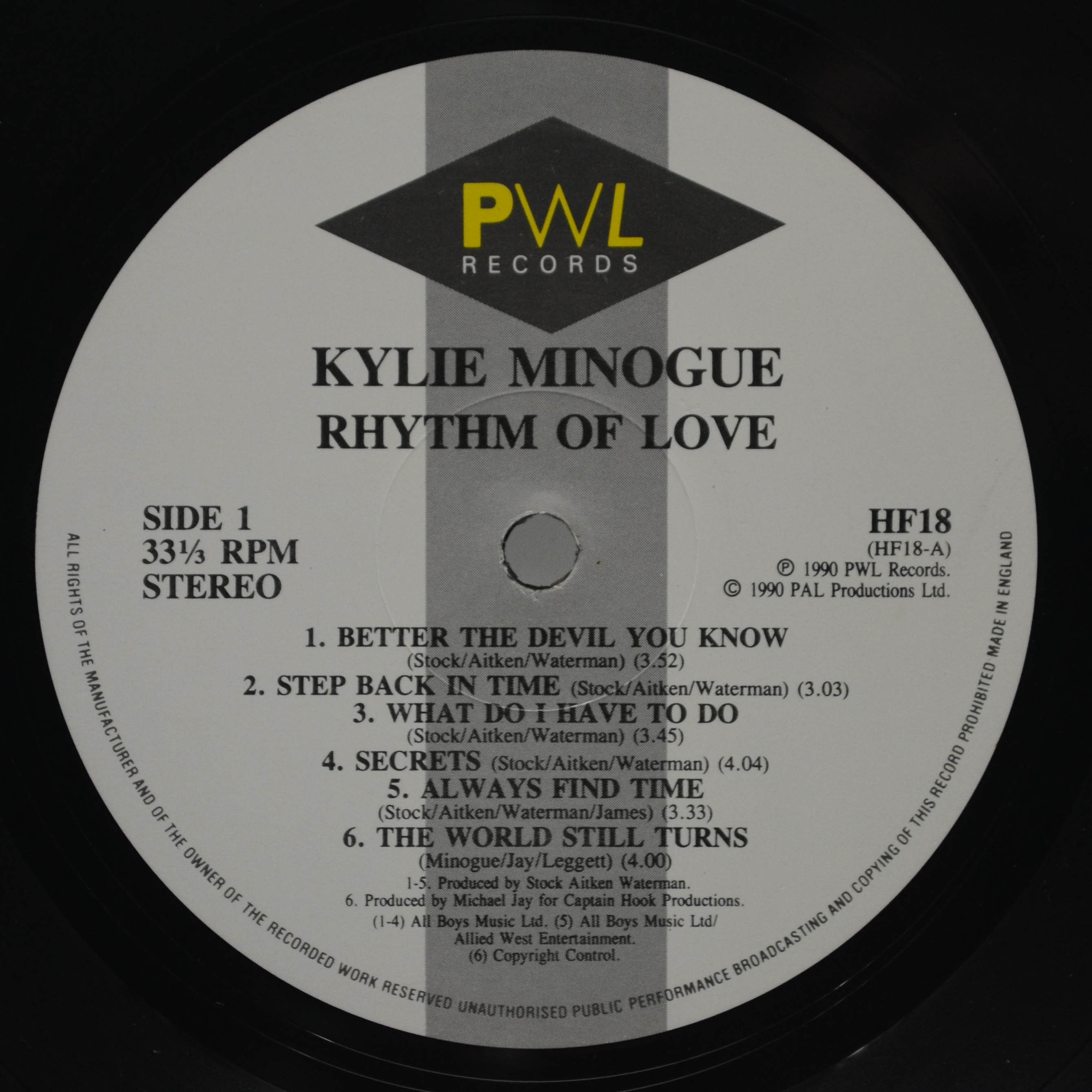 Kylie Minogue — Rhythm Of Love (UK), 1990