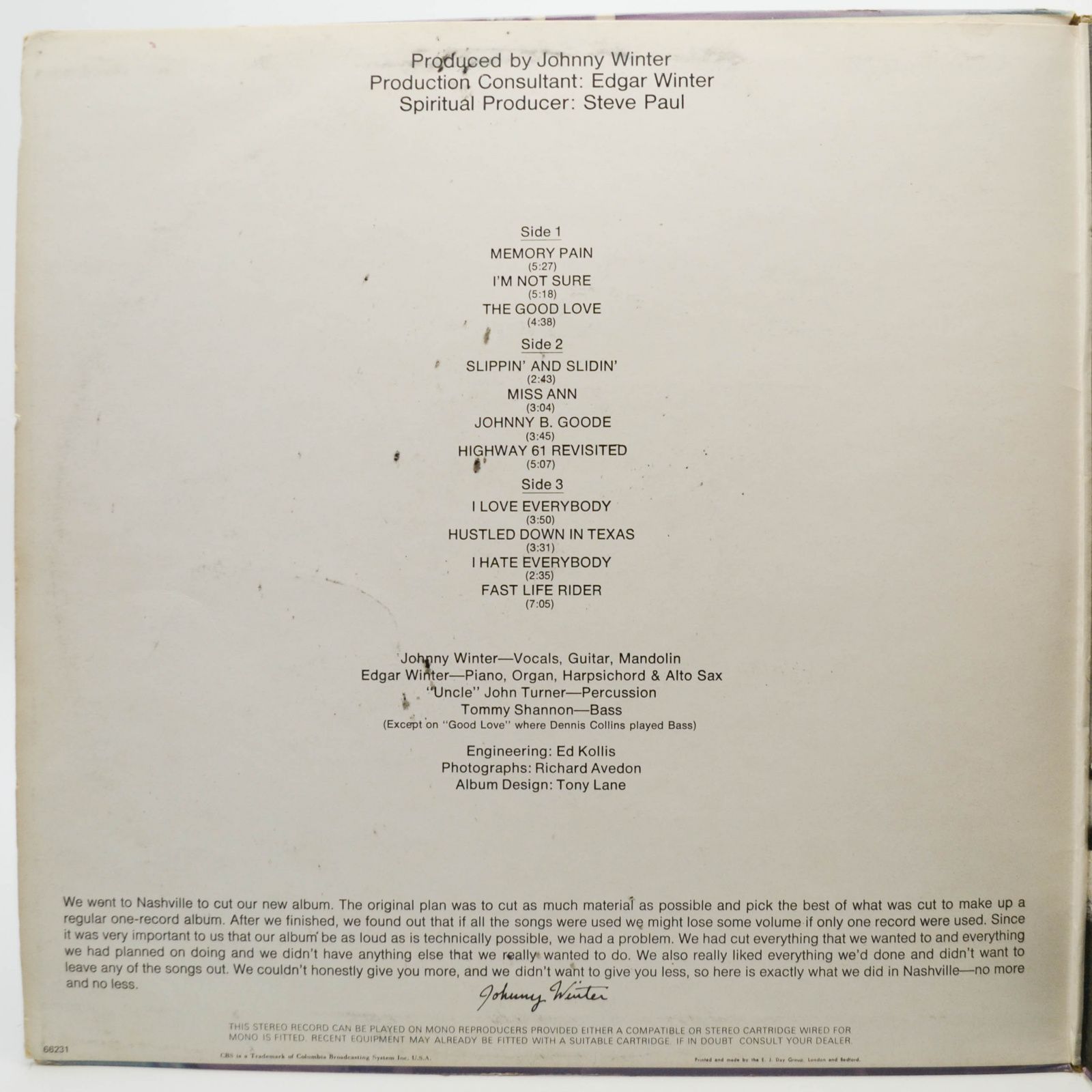 Johnny Winter — Second Winter (2LP, UK), 1969