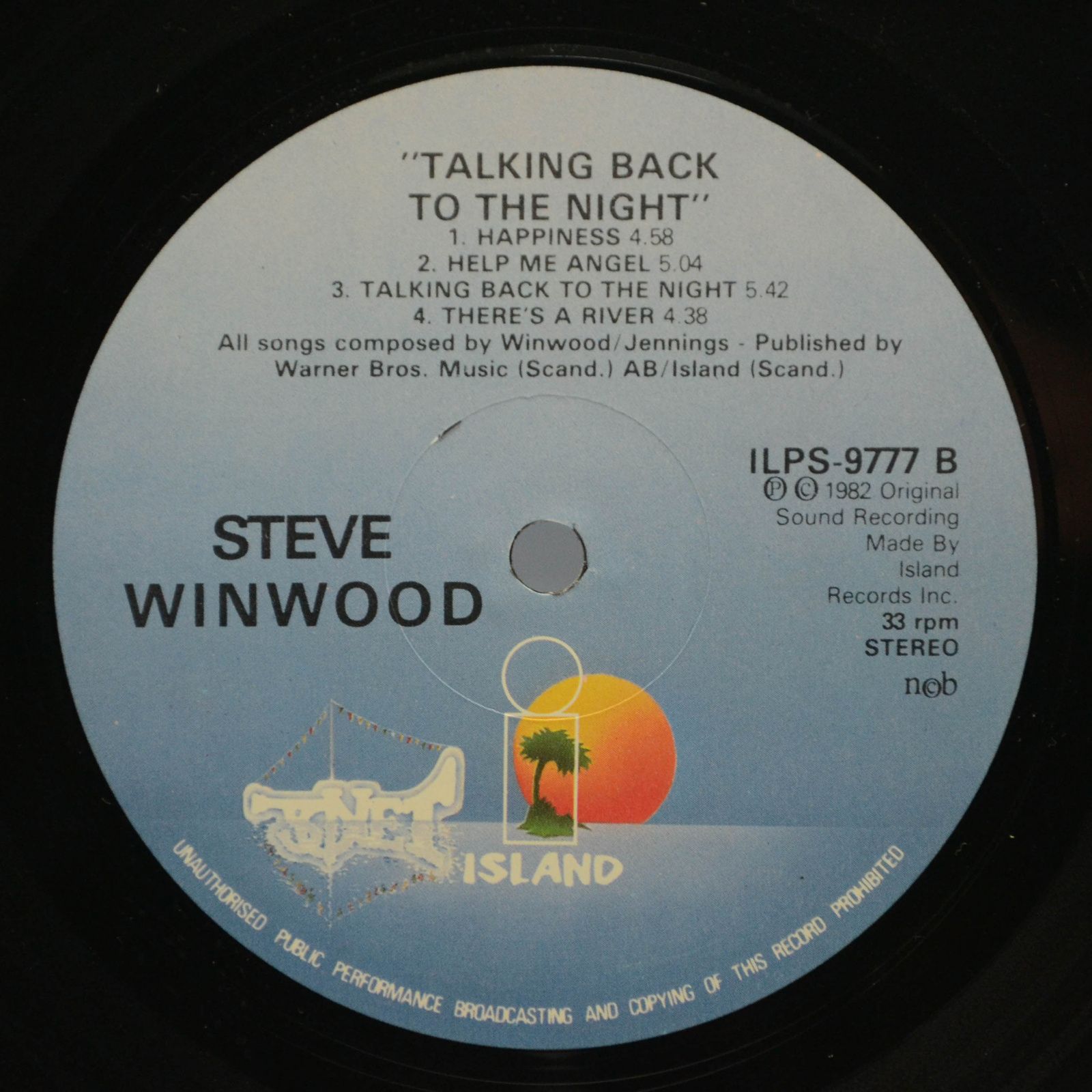 Steve Winwood — Talking Back To The Night, 1982