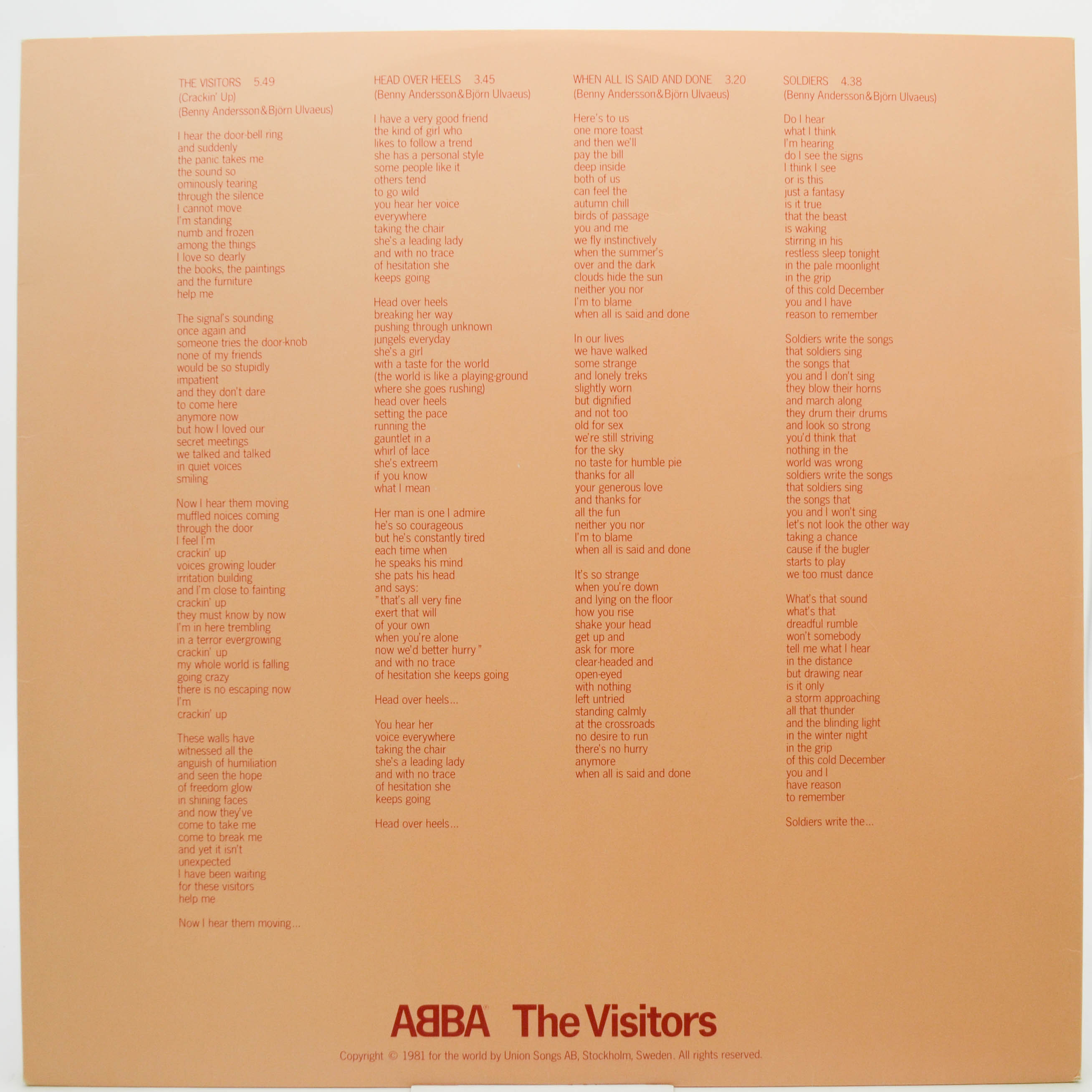 ABBA — The Visitors (1-st, Sweden), 1981