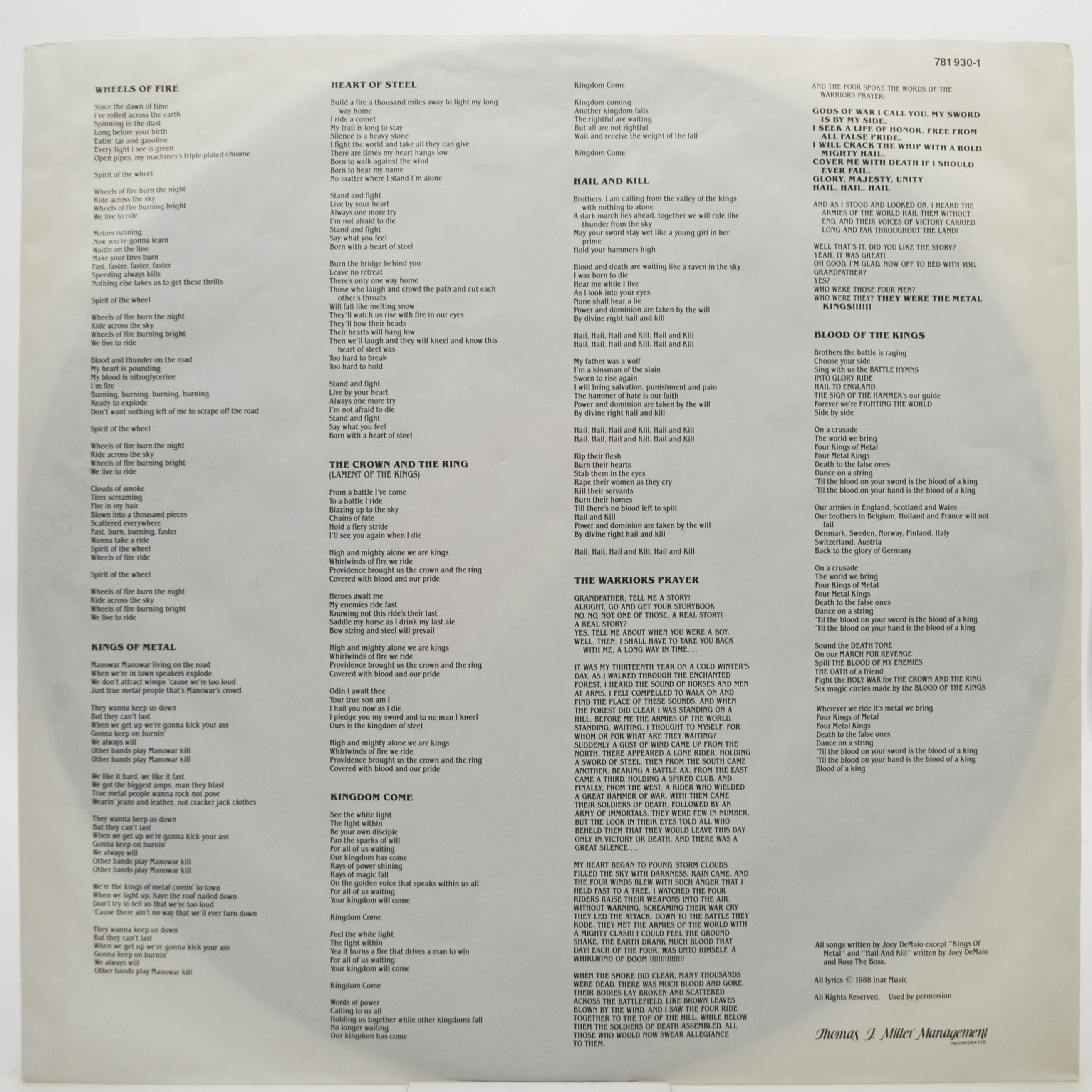 Manowar — Kings Of Metal, 1988