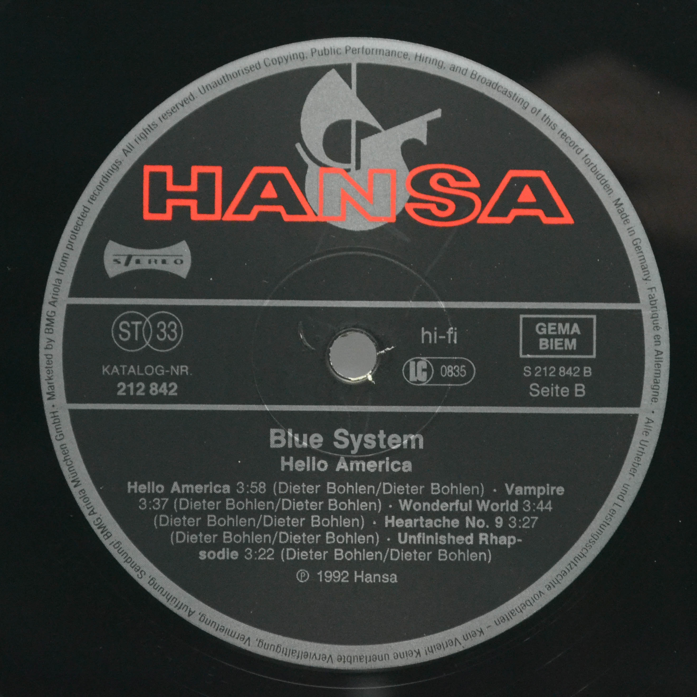 Blue System — Hello America, 1992