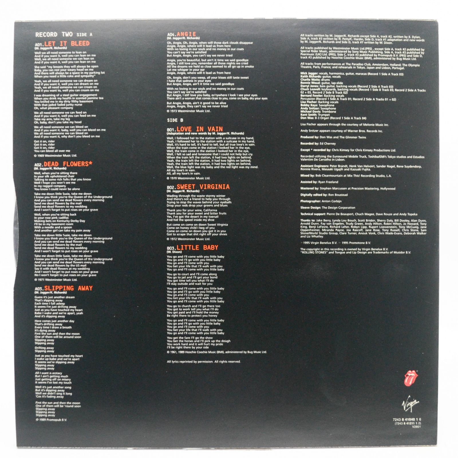 Rolling Stones — Stripped (2LP, 1-st, UK), 1995