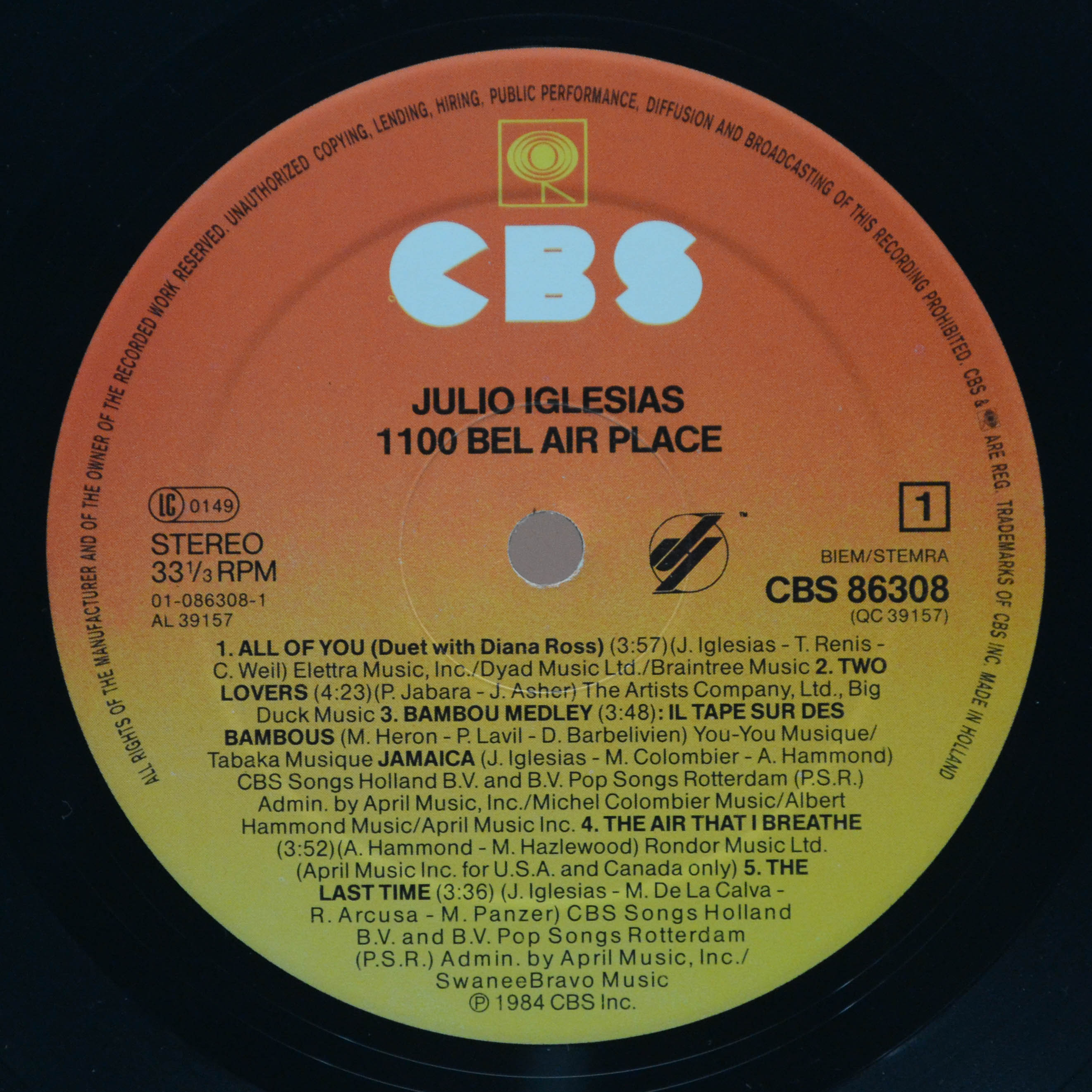 Julio Iglesias — 1100 Bel Air Place, 1984