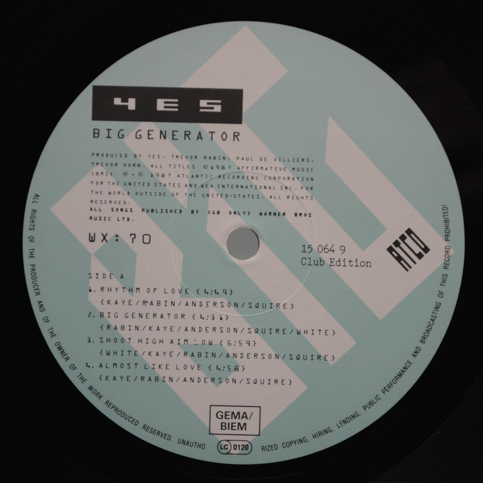 Yes — Big Generator, 1987