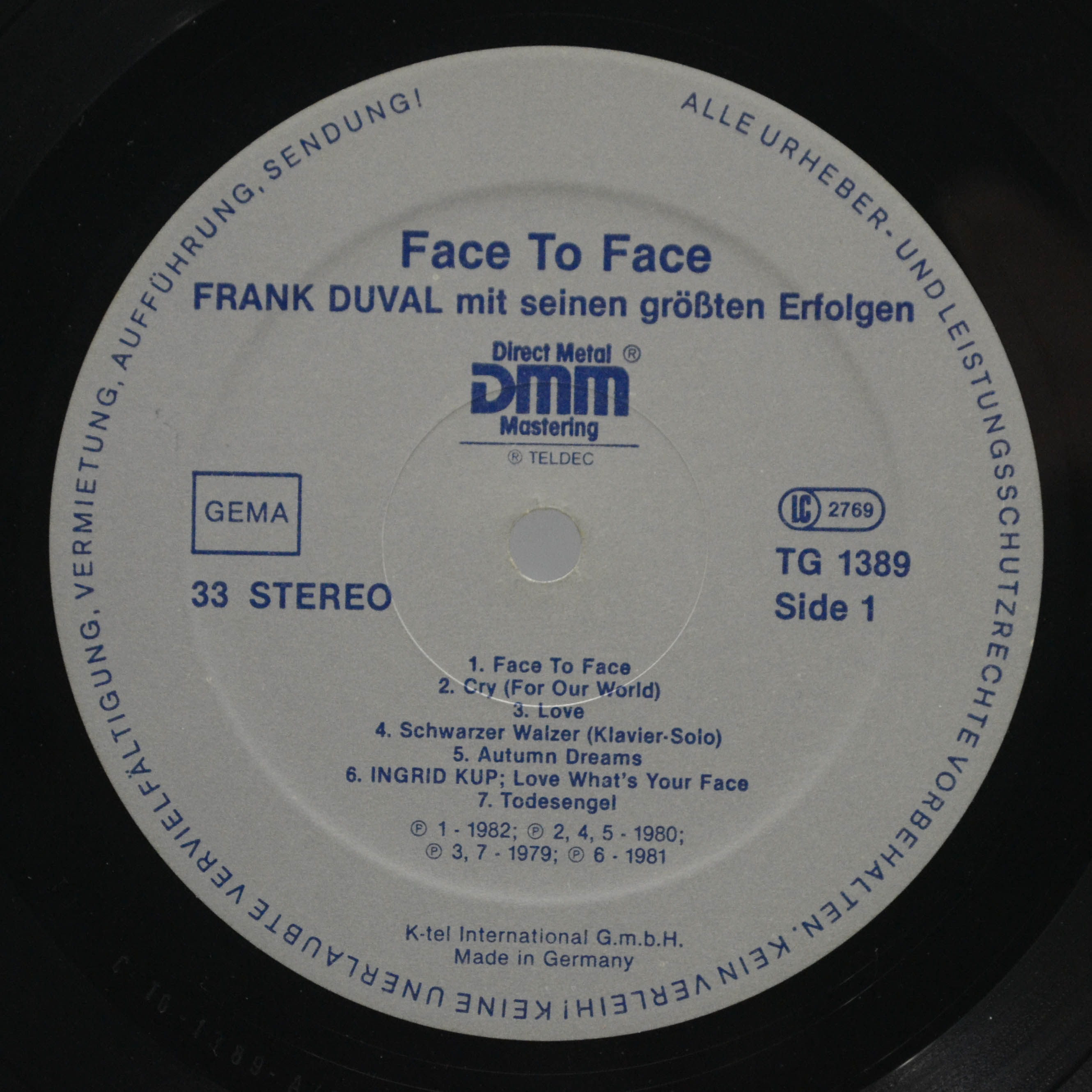 Frank Duval — Face To Face, 1982