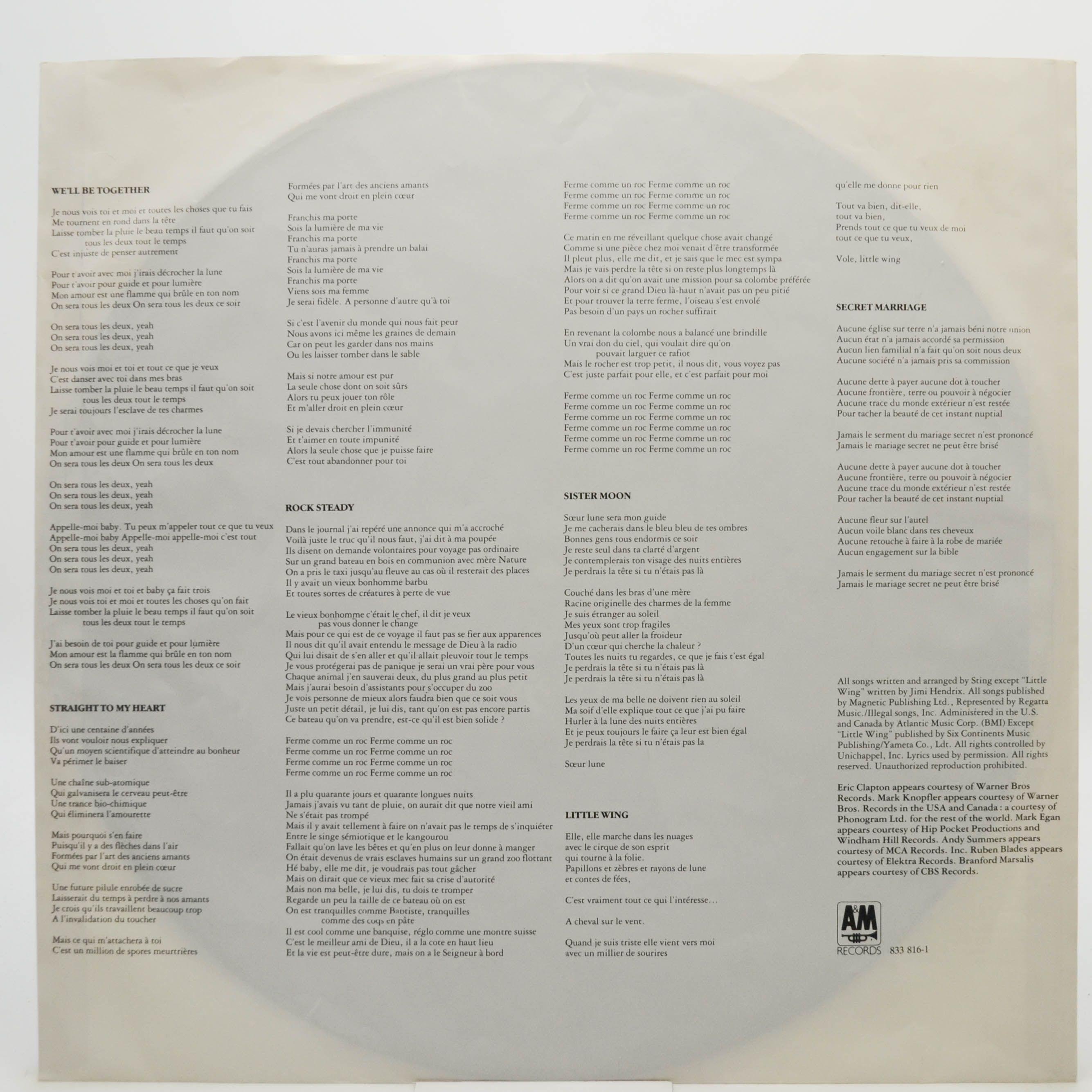 Sting — ...Nothing Like The Sun (2LP), 1987