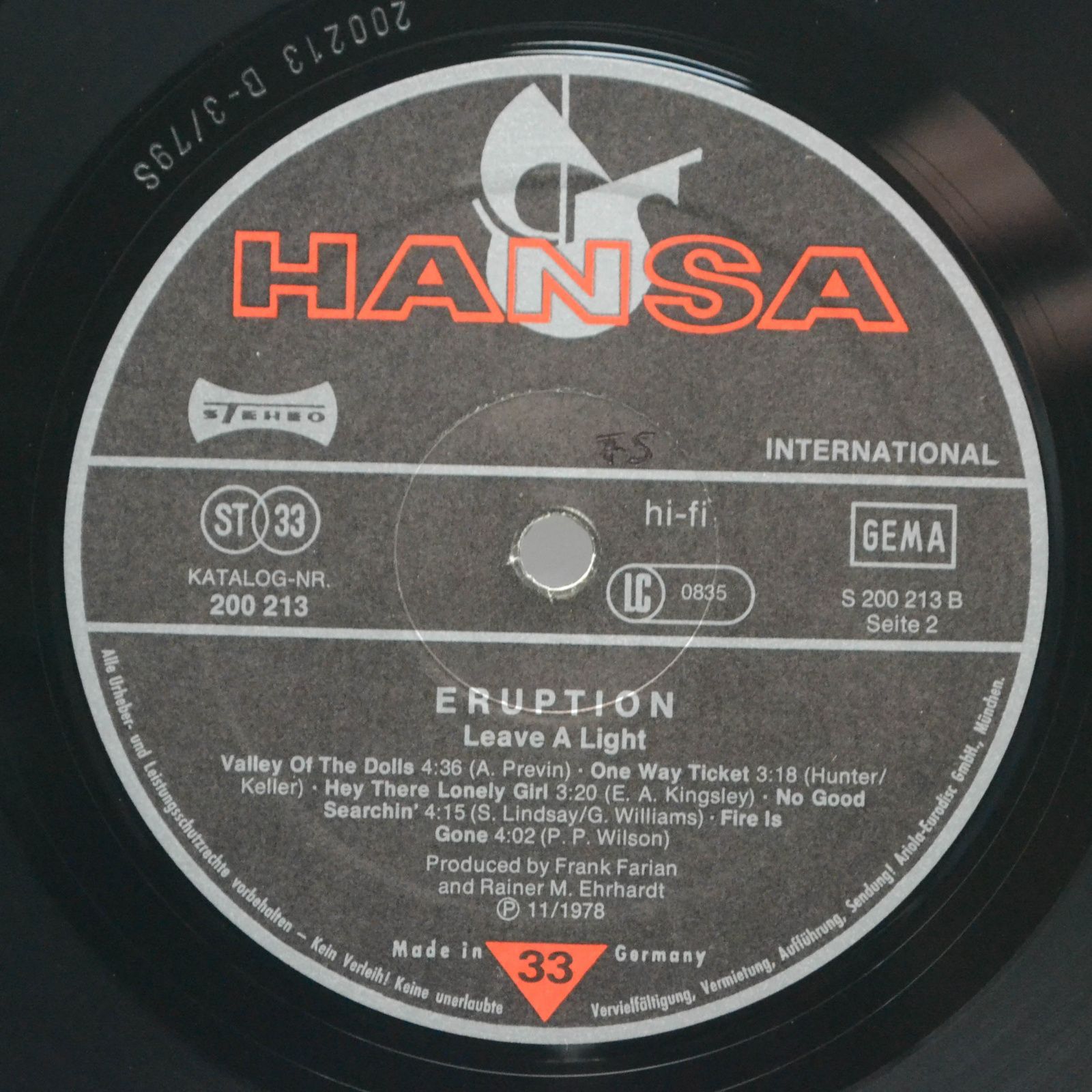Eruption — Leave A Light (1-st, Germany), 1979