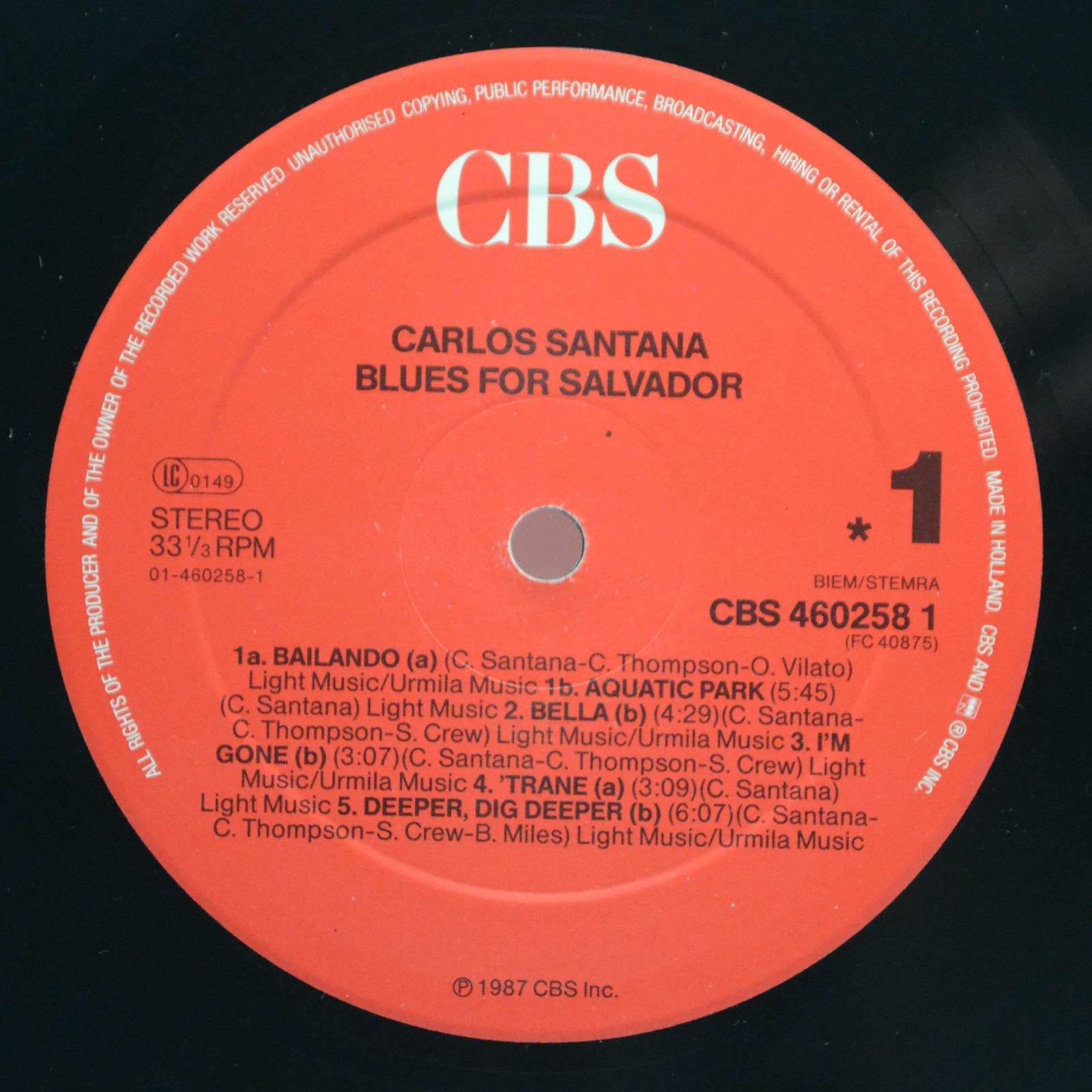 Carlos Santana — Blues For Salvador, 1987