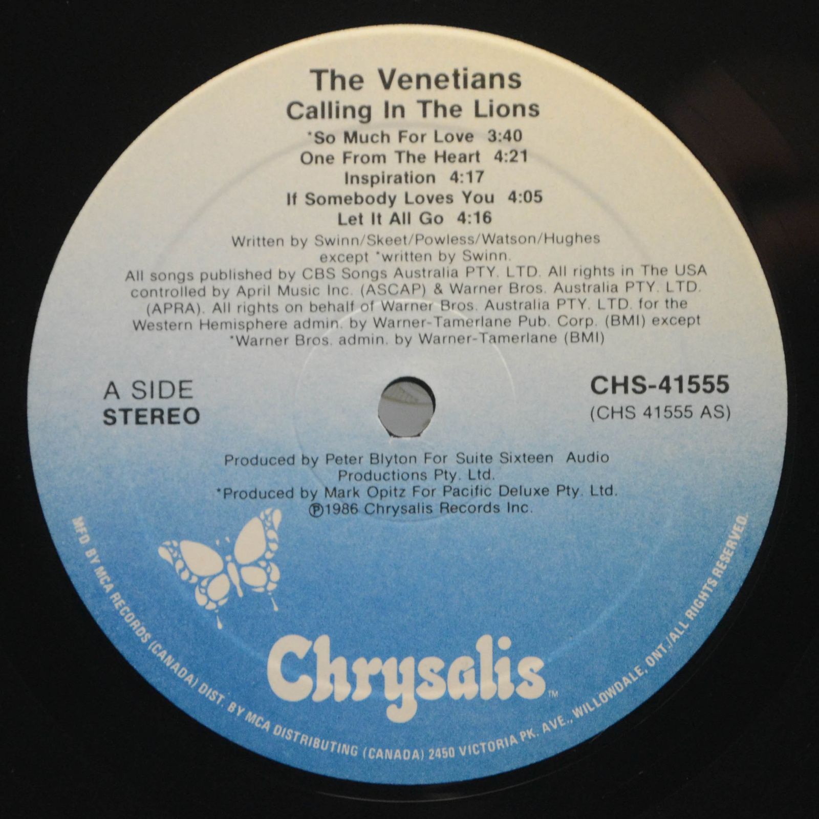 Venetians — Calling In The Lions, 1986