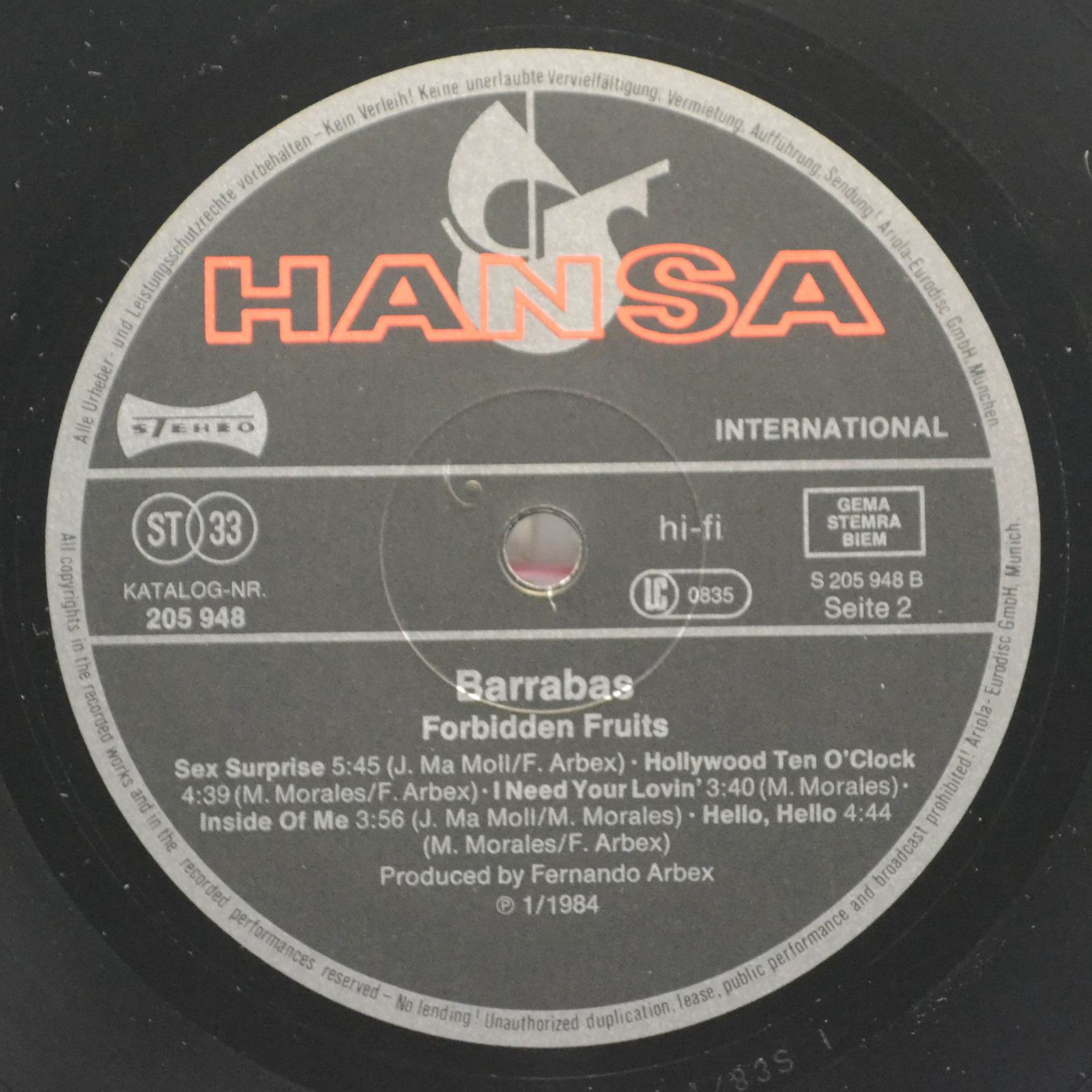 Barrabas — Forbidden Fruits, 1984