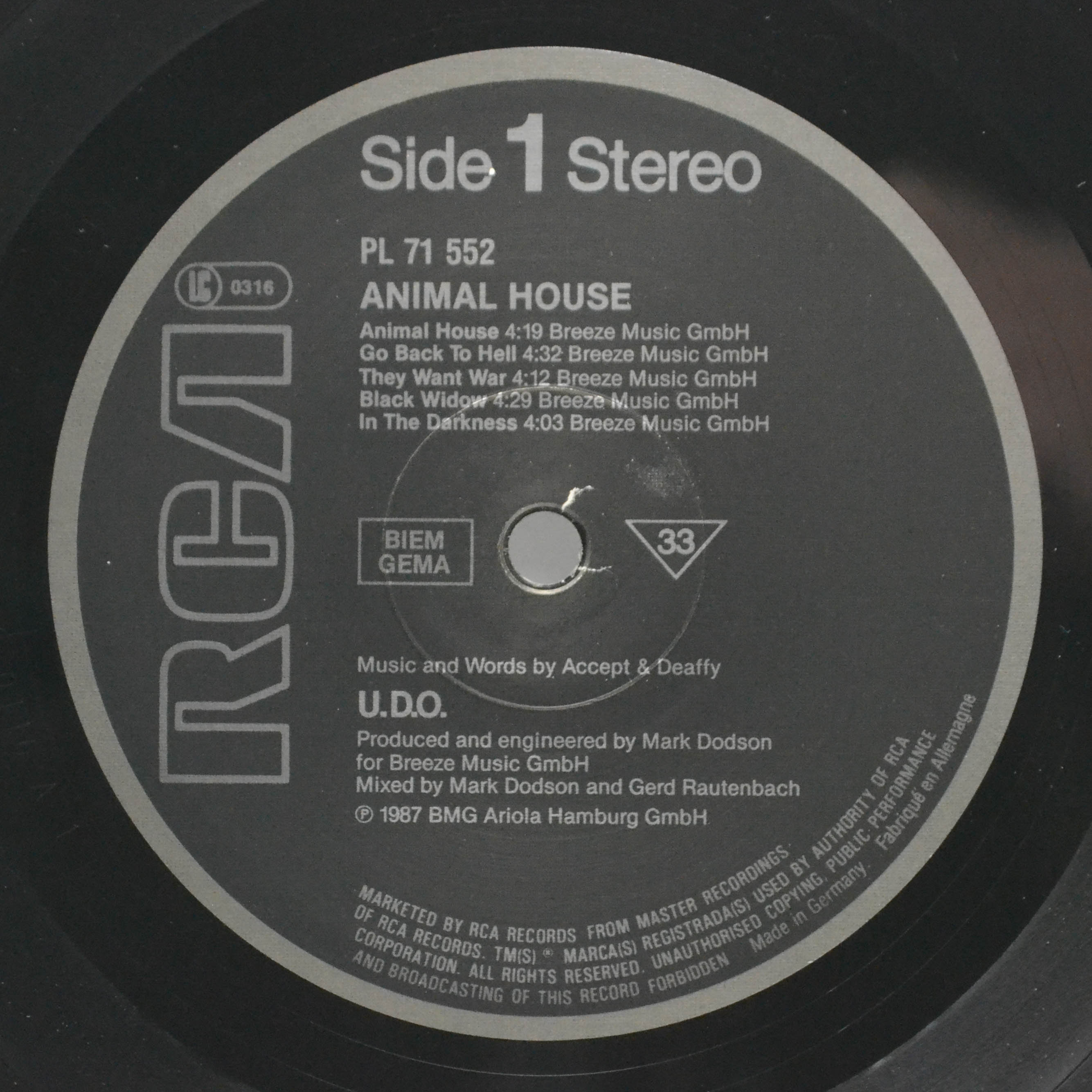 U.D.O. — Animal House, 1987