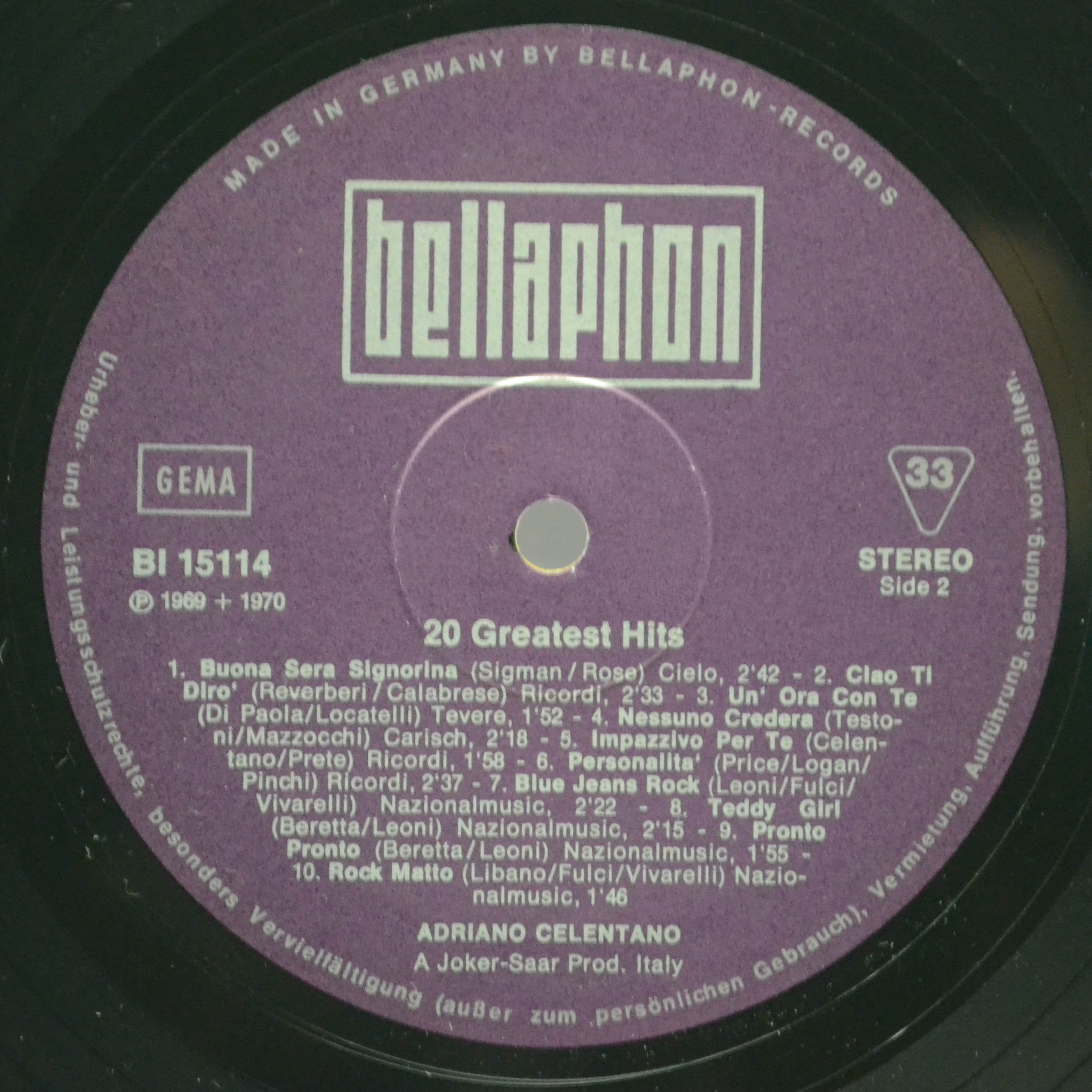 Adriano Celentano — 20 Greatest Hits, 1969