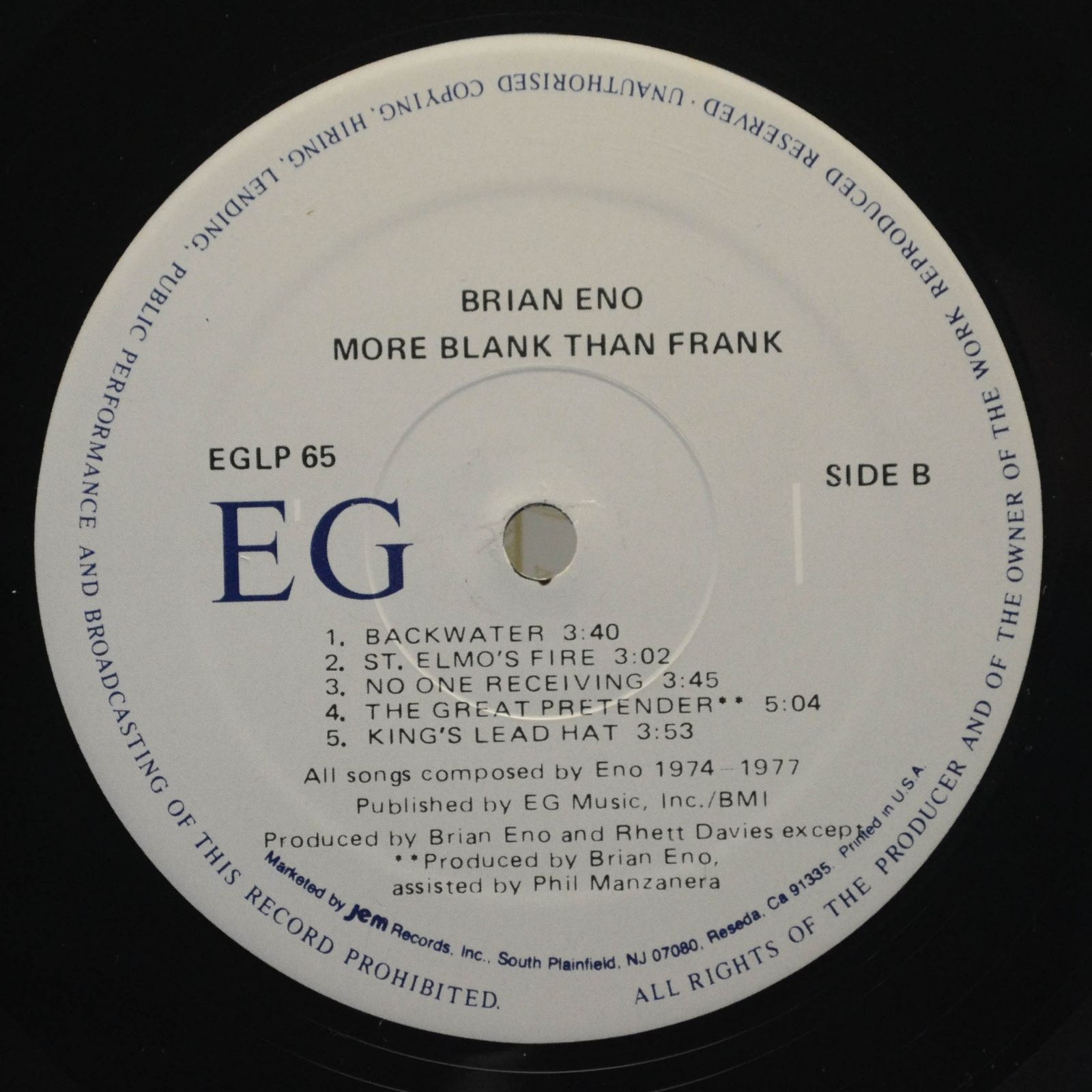 Eno — More Blank Than Frank (USA), 1986