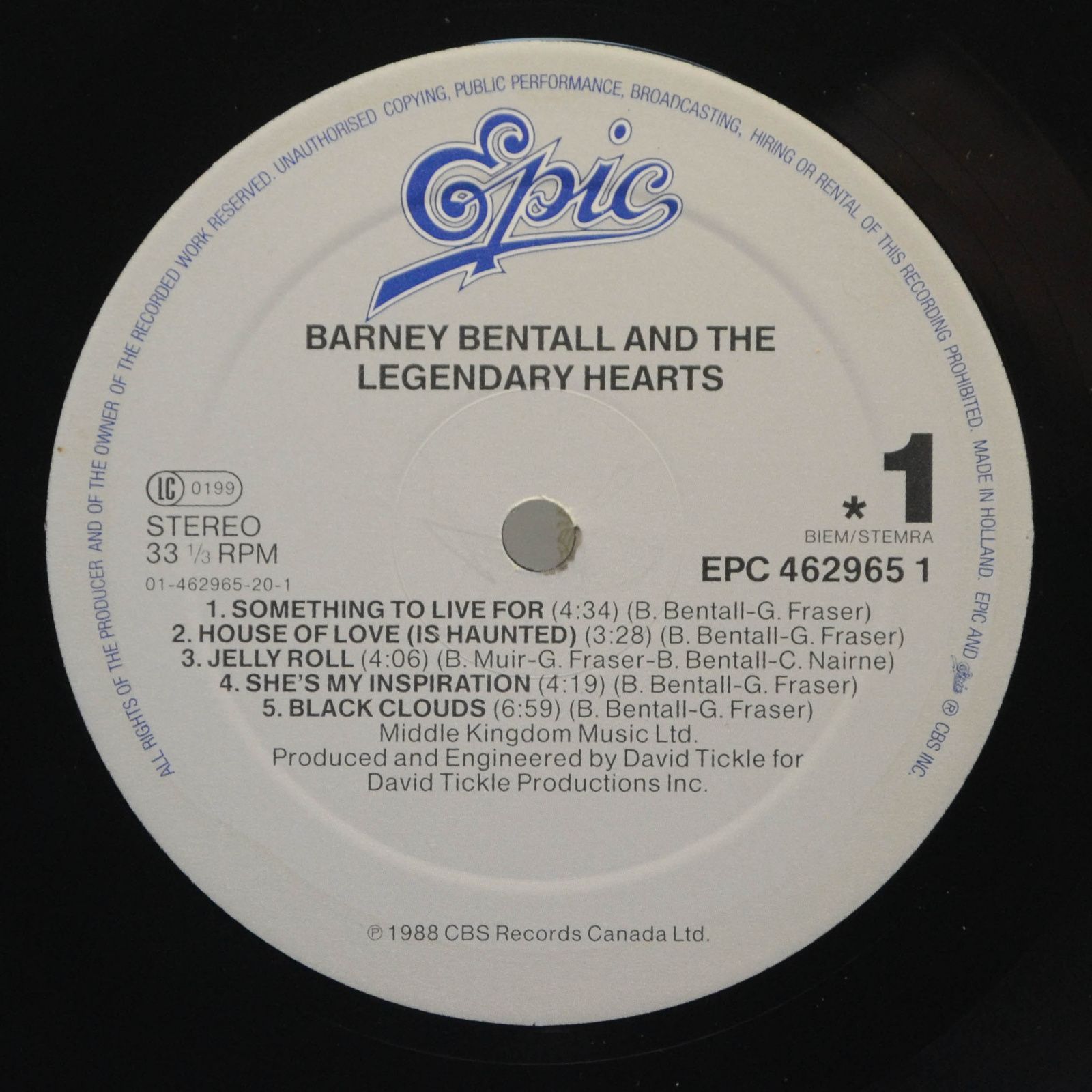 Barney Bentall — Barney Bentall & The Legendary Hearts, 1989