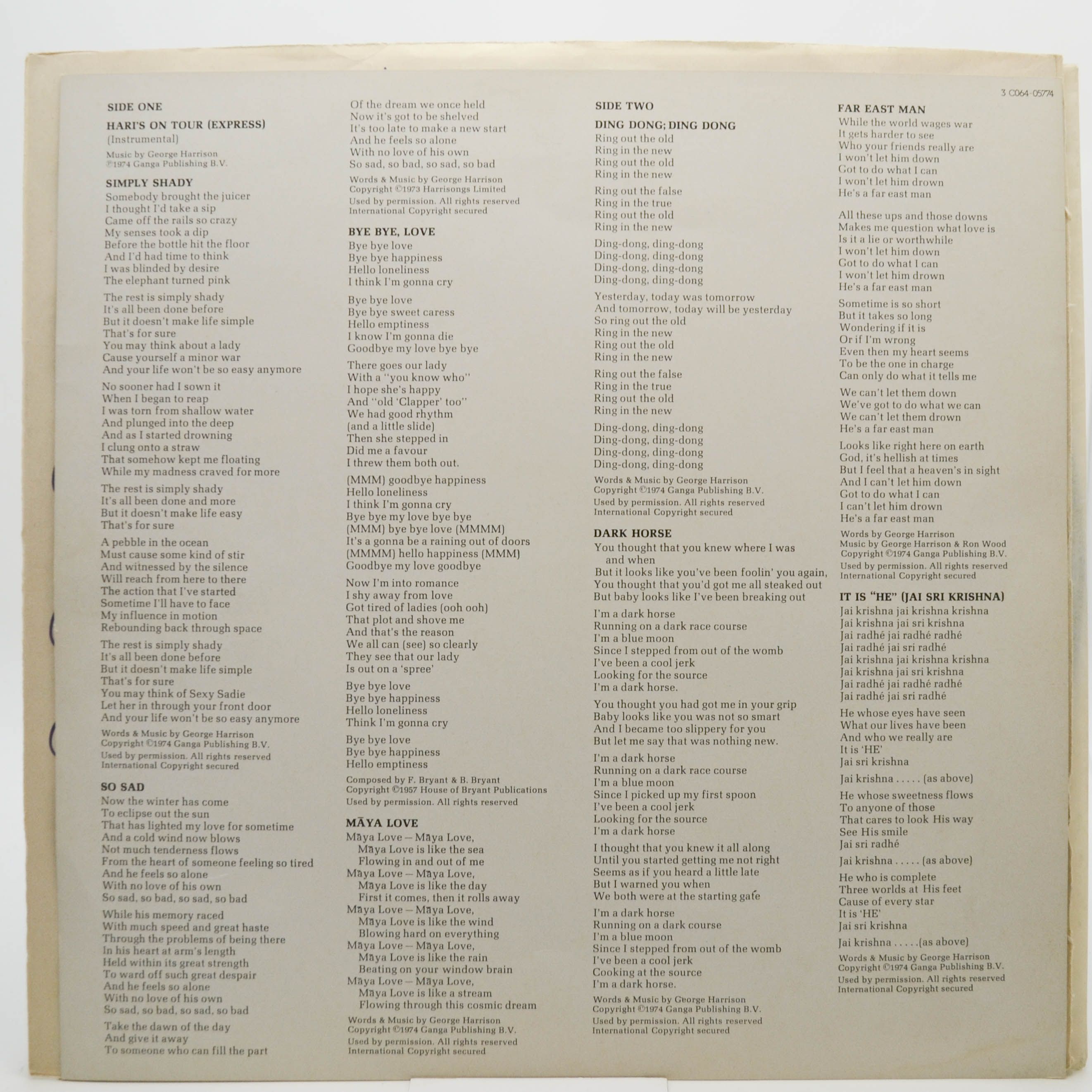 George Harrison — Dark Horse, 1974