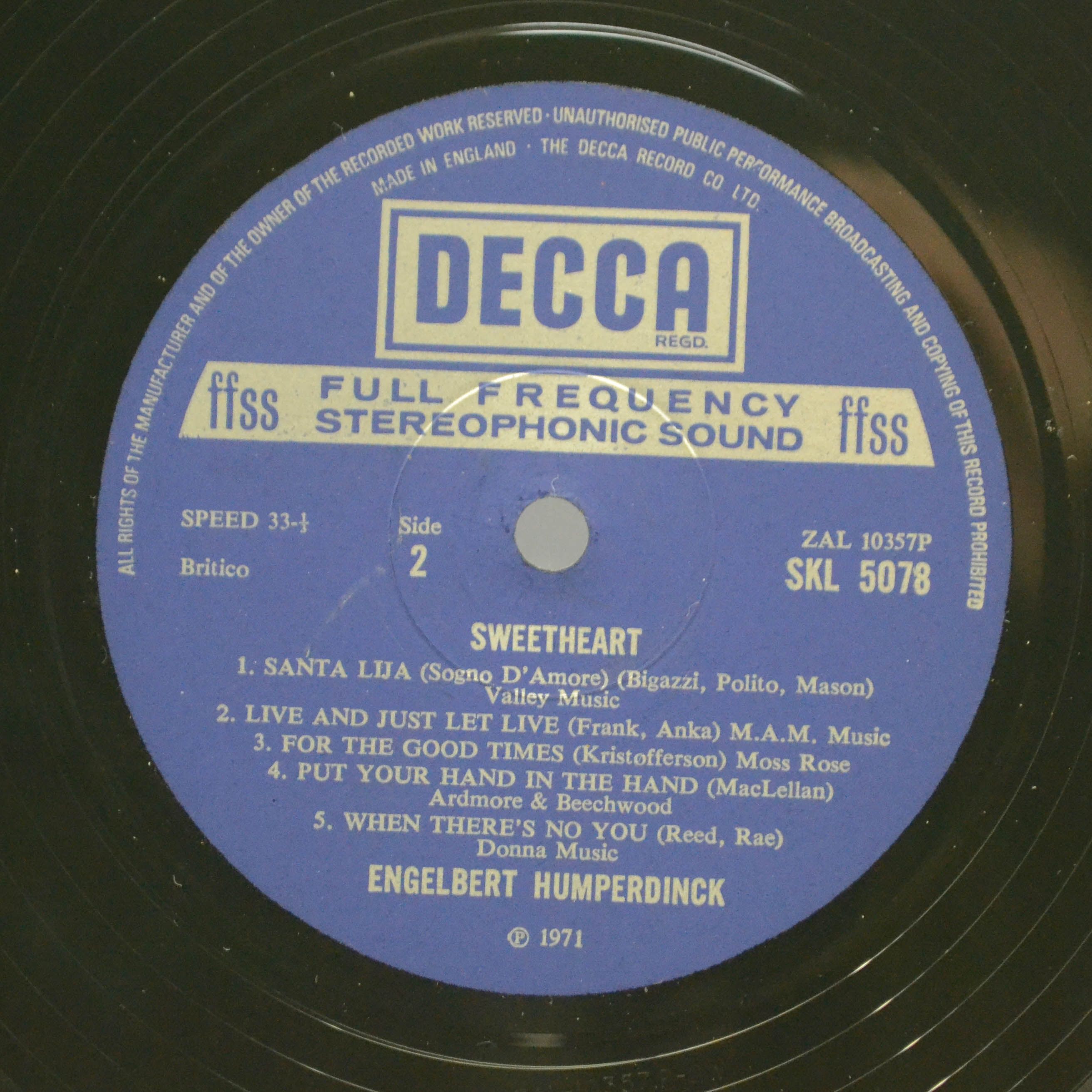Engelbert Humperdinck — Sweetheart (UK), 1971