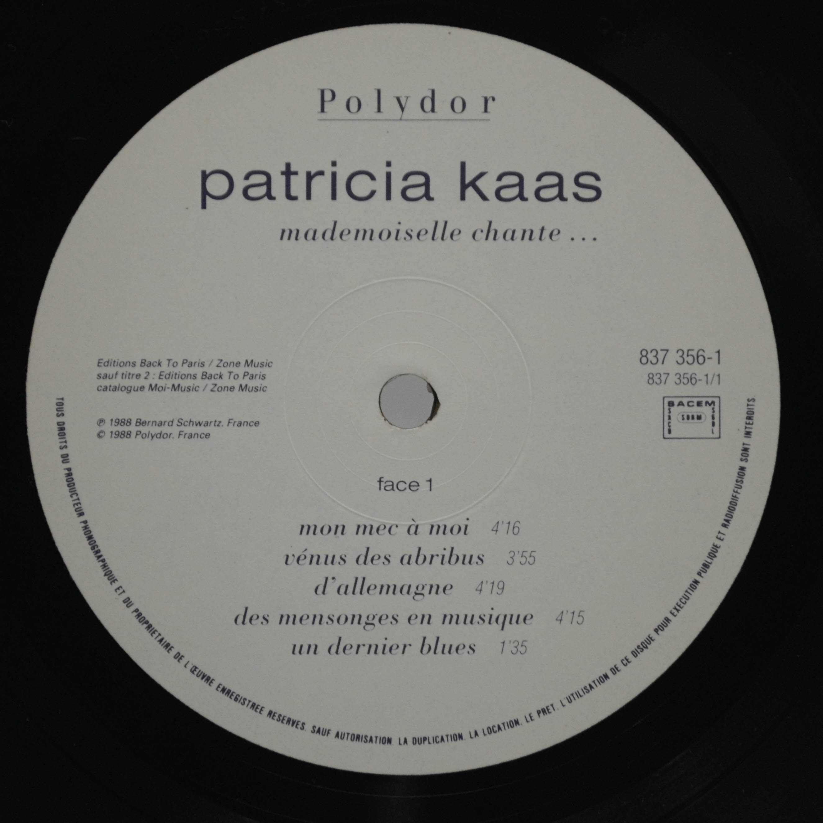 Patricia Kaas — Mademoiselle Chante... (1-st, France), 1988