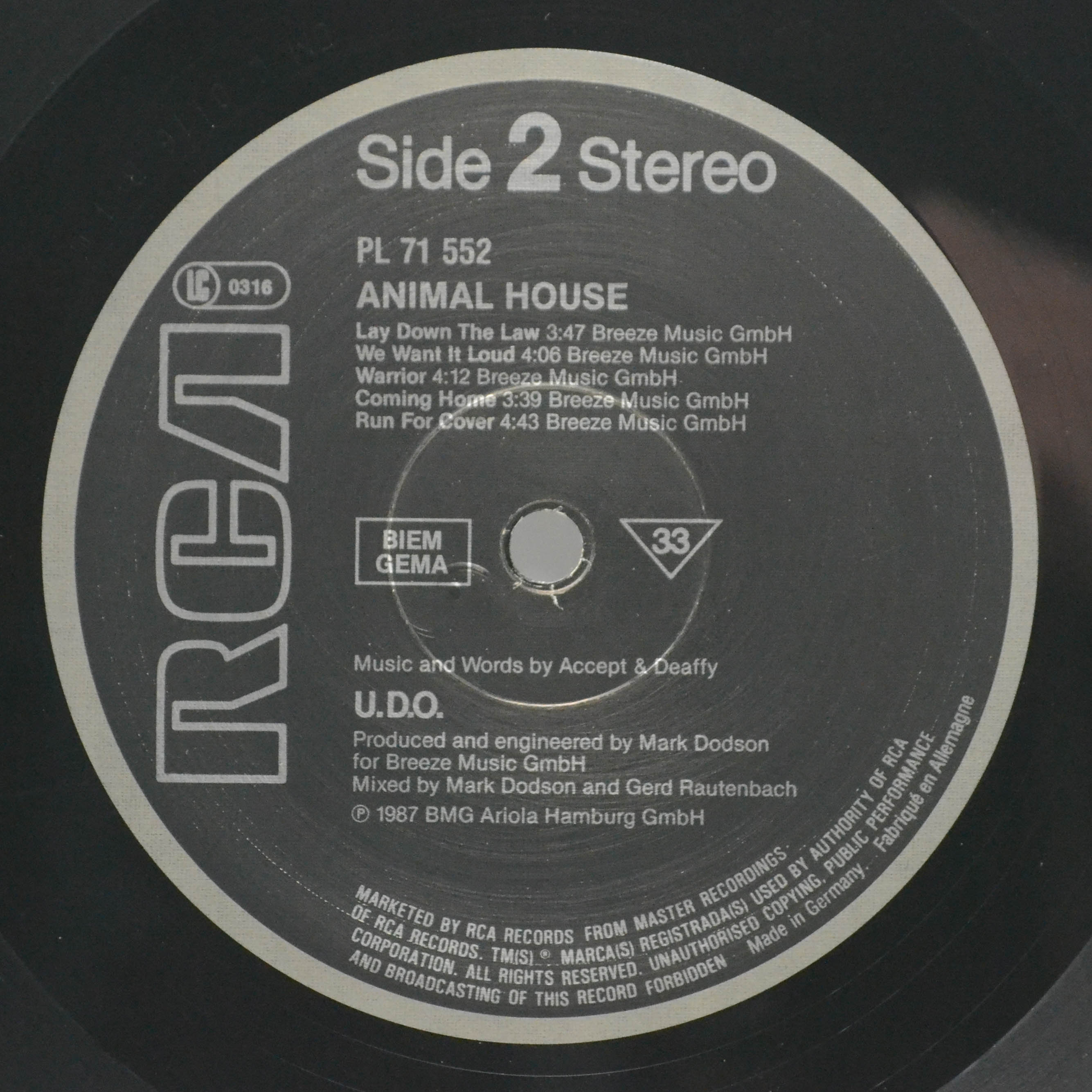 U.D.O. — Animal House, 1987