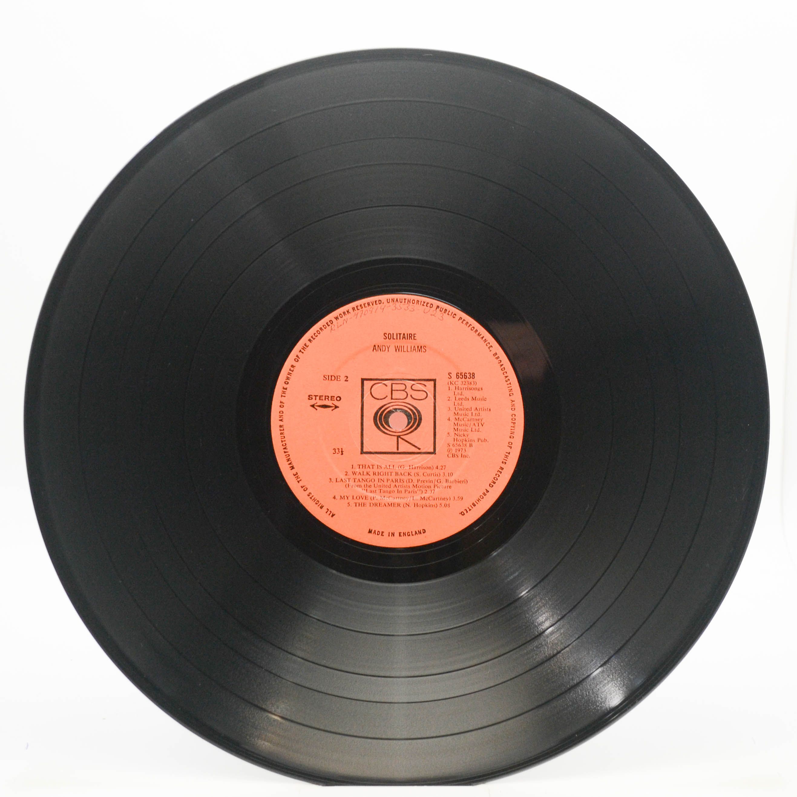 Andy Williams — Solitaire (UK), 1973