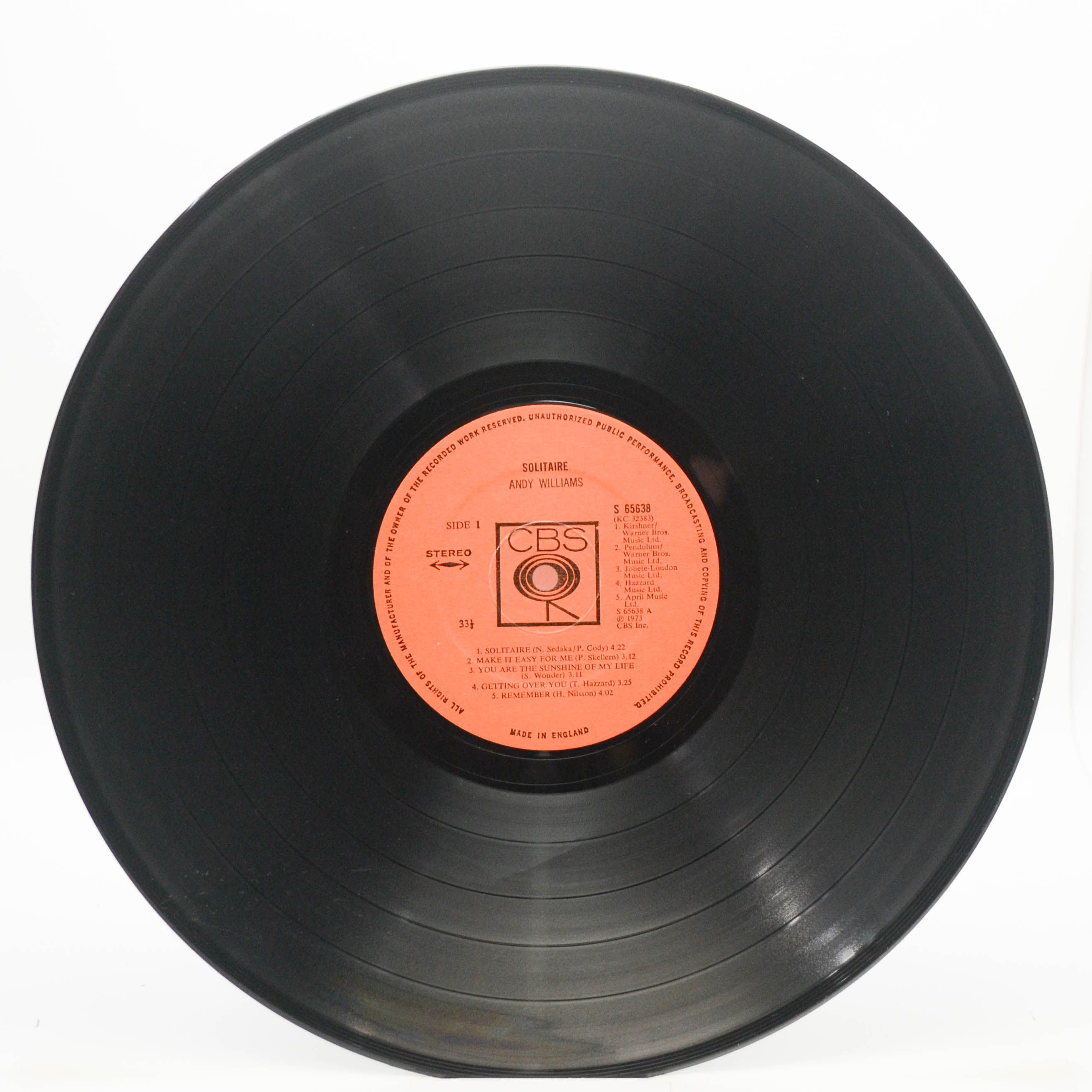 Andy Williams — Solitaire (UK), 1973