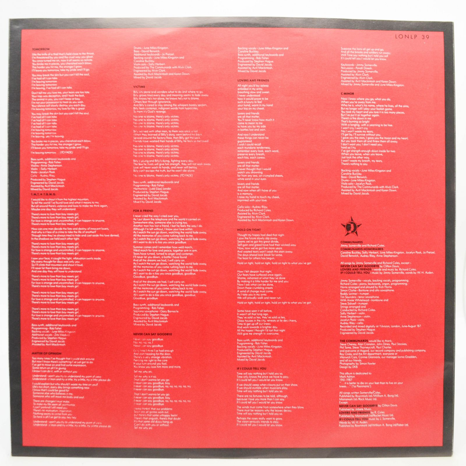Communards — Red (1-st, UK), 1987