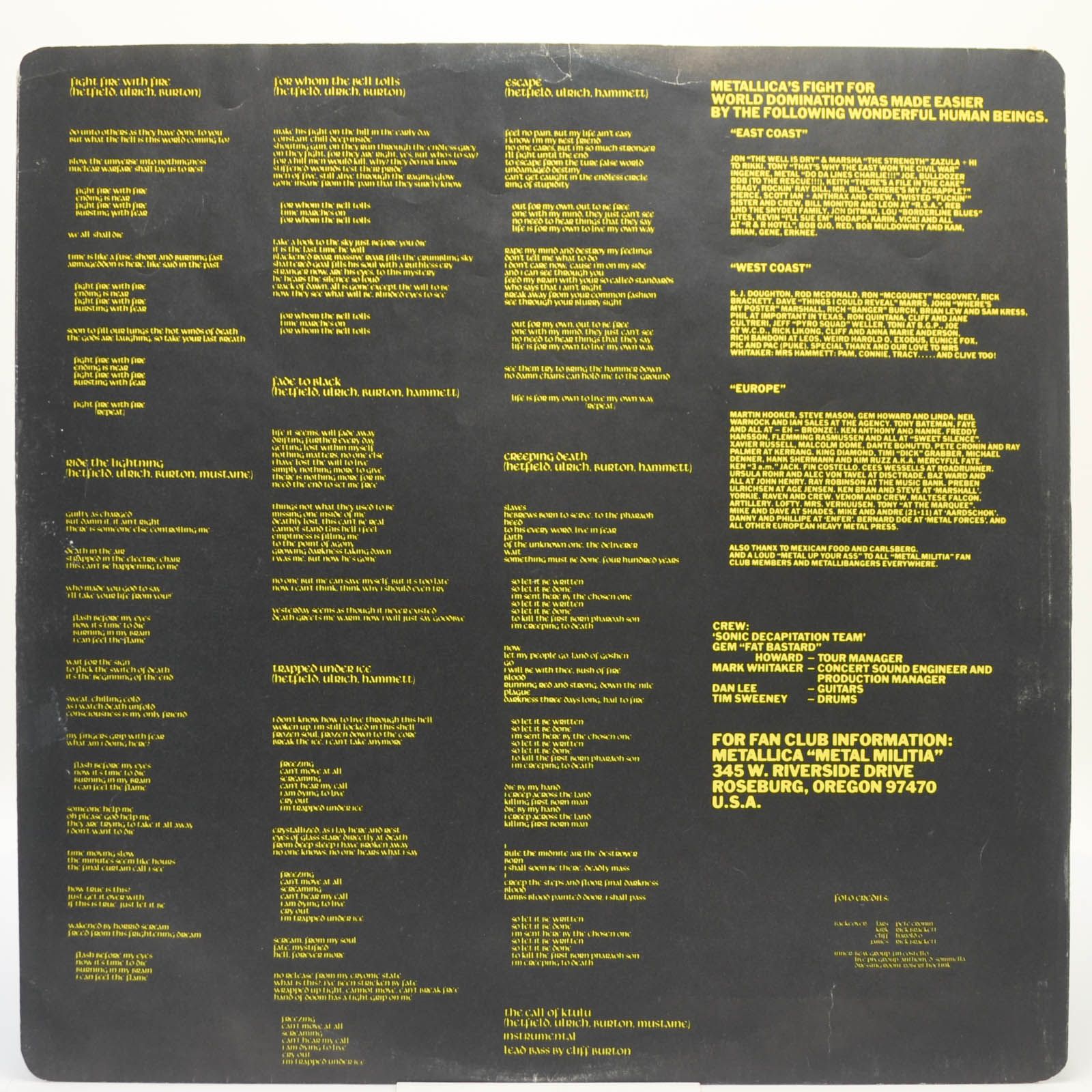 Metallica — Ride The Lightning (UK), 1984